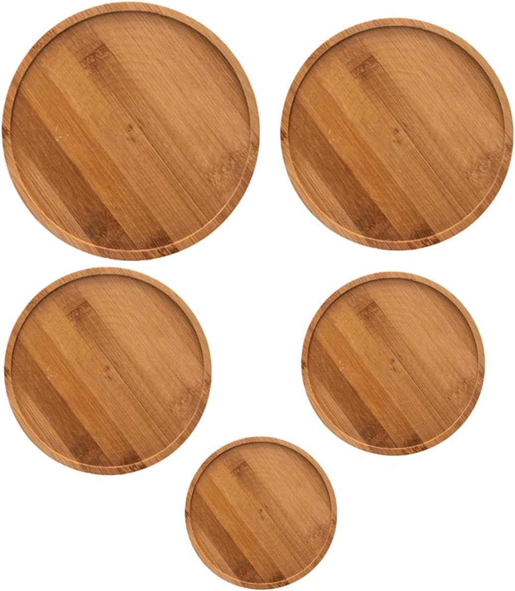 Flowerpot Tray Set 5Pcs for Home Gardening Includes Multiple Sizes 6.5-12Cm Diameter Non-Slip Water Plate for Indoor Plants and Ceramic Pots Sturdy Bamboo Bases image number 5