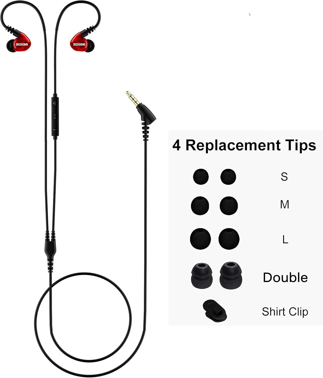 MOXKING Running Sports Earbud Headphones Wired over Ear in Ear Headsets Noise Isolation Waterproof Earbuds Enhanced Bass Stereo Earphones with Microphone and Remote for Running Jogging Gym (Red) image number 1