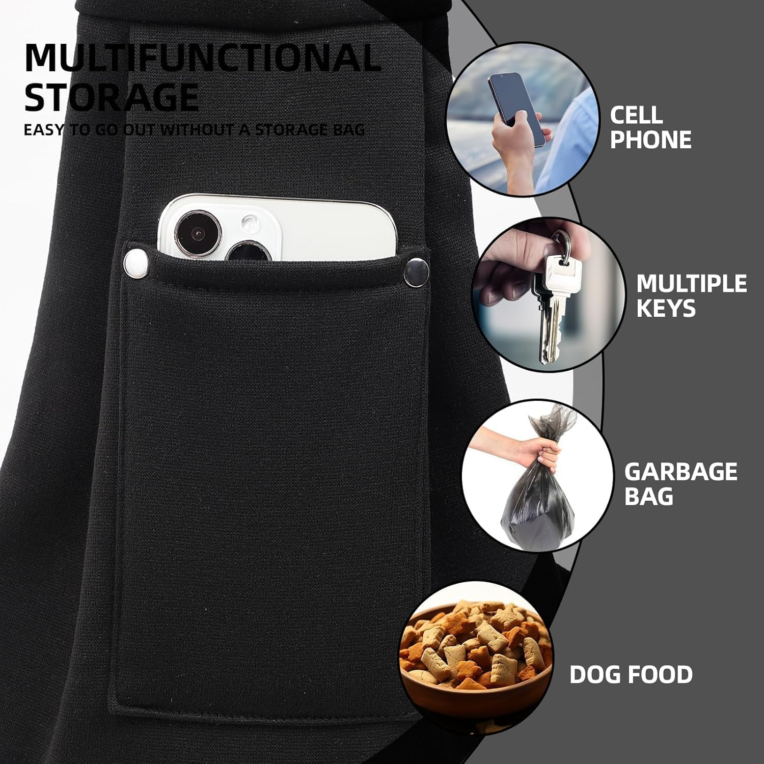 Dog Carrier Sling - Reversible Puppy Carrier Purse with Storage Pocket, Hand-Free Dog Sling Carrier for Carry Small Dogs and Cats, Travel Safety Harness, Dog and Cat Harness(Black) image number 1