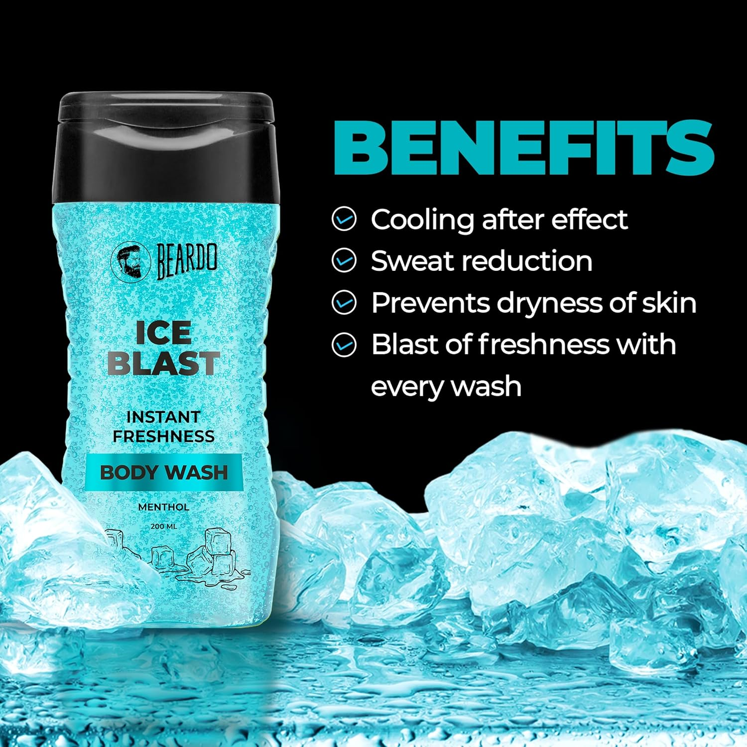 Beardo Ice Blast Body Wash & B-Acne Clear Body Wash for Men 200 Ml (Pack of 2) | for Instant Freshness & Body Acne and Skin Purification | with Menthol, Neem, Tea Tree and Salicylic Acid image number 1