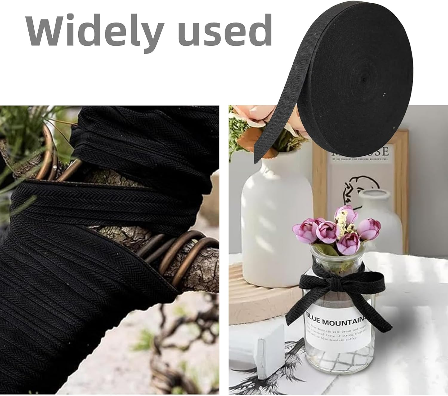 RJDJDLXM Black Cotton Herringbone Twill Tape - 45 Metre Roll, 20 Mm Wide for Sewing, Crafts and Home Decor