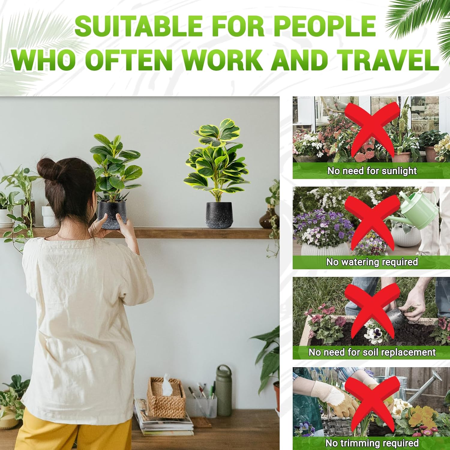 2 Pack Realistic Artificial Potted Plants Peperomia Obtusifolia, 11" Small Faux Greenery for Desk, Bathroom, Office, or Home Decor (Evergreen, Maintenance Free) image number 5