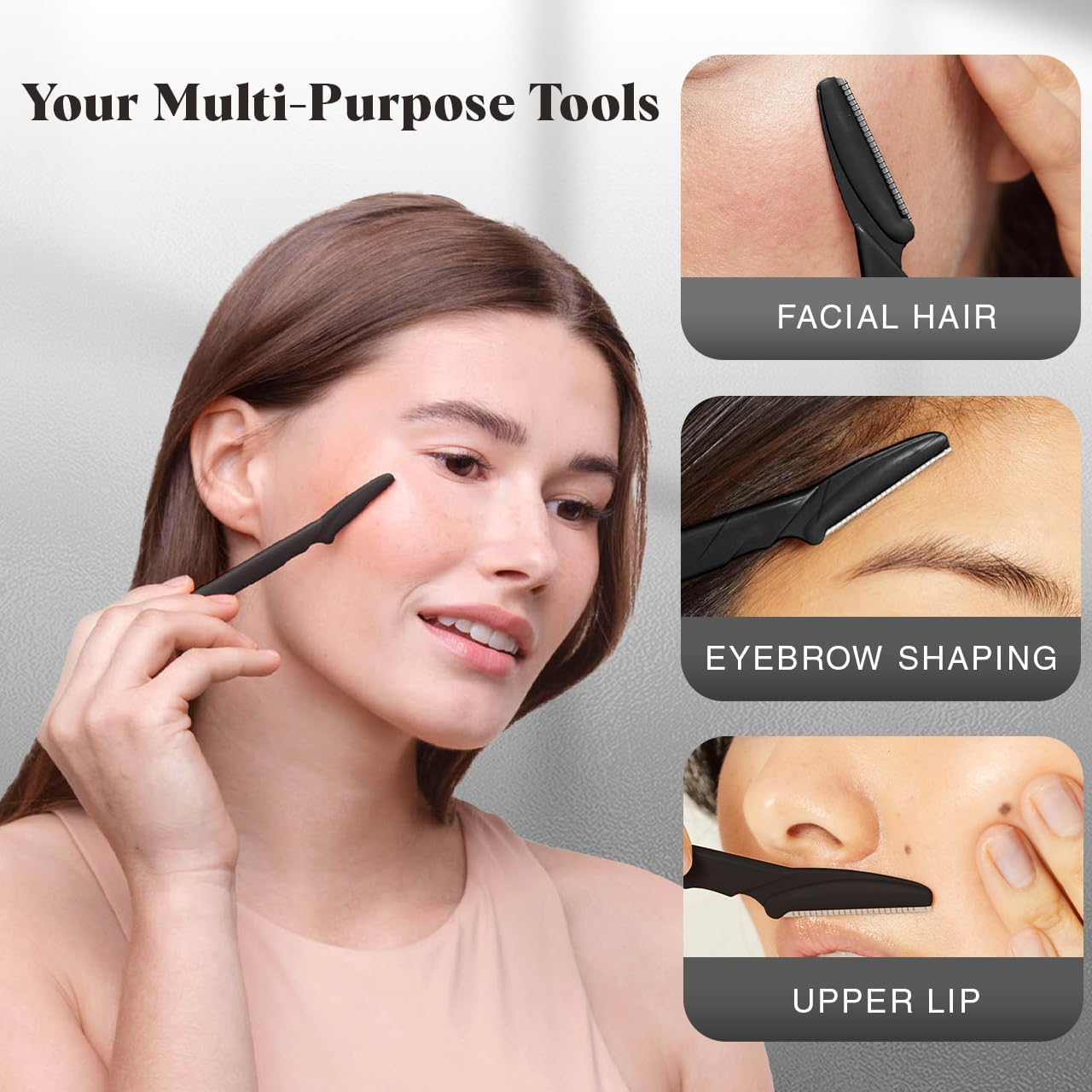 12-Piece Dermaplaning Tool - Facial Razors for Women and Men, Ideal for Facial Hair Removal, Eyebrow Trimming, and Skin Care - Black image number 5