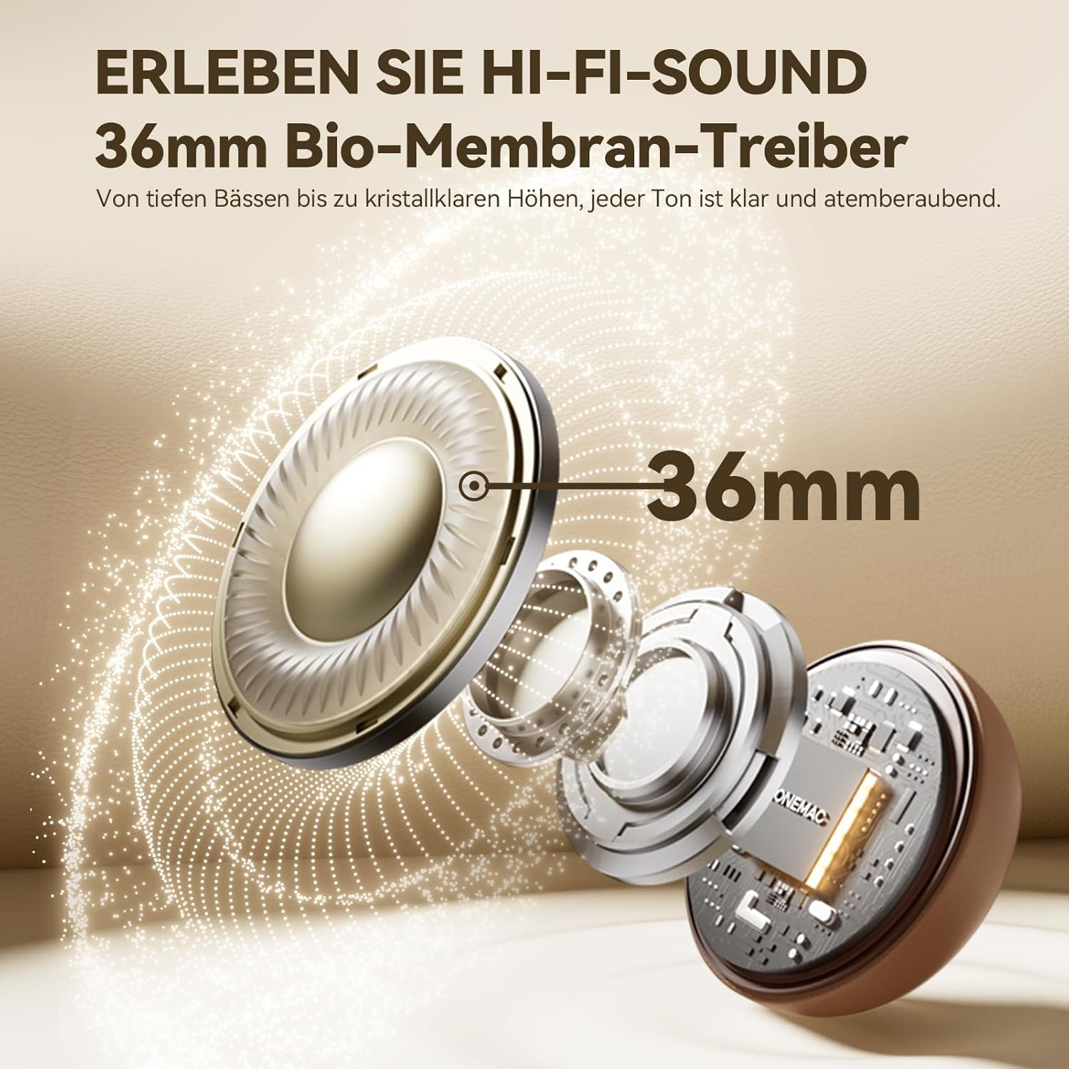 TONEMAC H9 Wireless Headphones, Bluetooth 5.4, Built-In Microphone, 80 Hours Playtime, Brilliant Style, Gaming Mode, Noise Isolation, Retro Rock Style, 36Mm Deep Bass Headsets, Brown image number 4