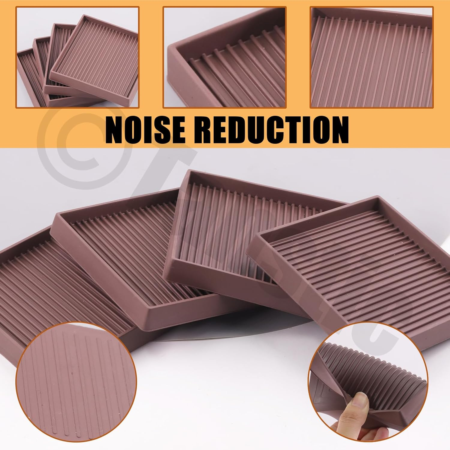 Tanstic 4Pcs 3X3 Square Rubber Furniture Caster Cups with Anti-Sliding Floor Grip Square Rubber anti Skid Caster Cups Non Slip Furniture Pads for Sofa Bed Chair(Brown) image number 1