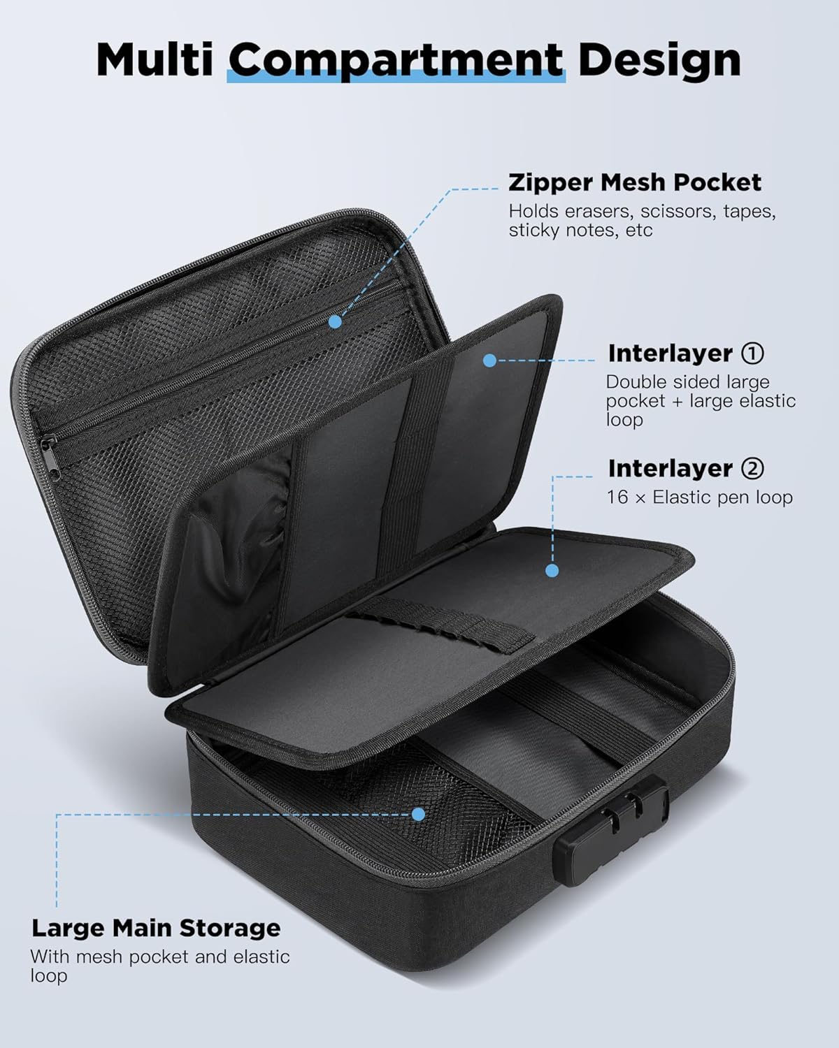 Zannaki Big Capacity Storage Pouch Marker Pen Pencil Case Simple Stationery Bag Box Art Tool & Sketch Storage Boxes for Bullet Journal Middle High School Office College Student Girl Women Adult Teen image number 3