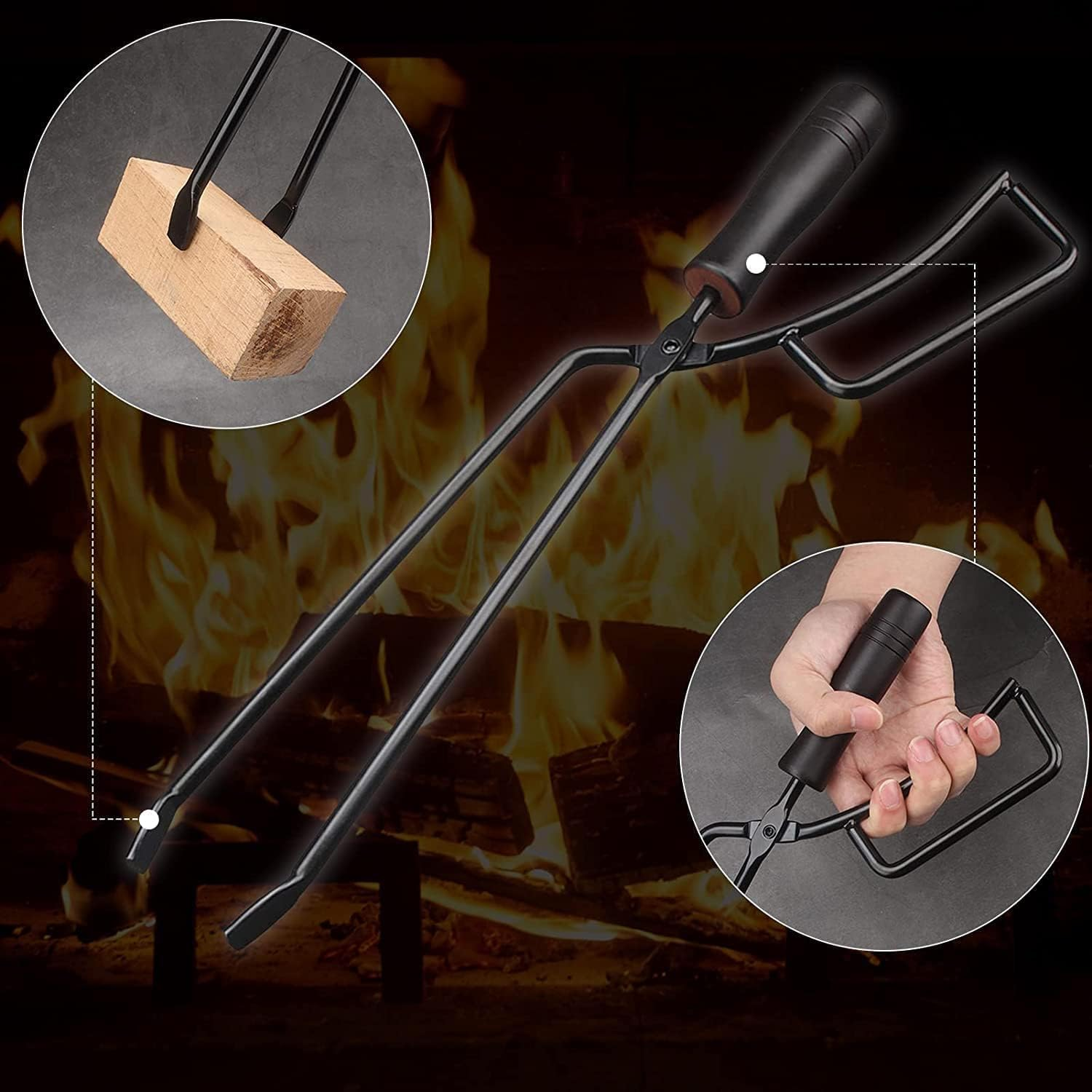 Pacify Fireplace Tongs Log Grabber Heavy Duty Fireplace Poker Firewood Tong Fire Pit Tools for Indoor Outdoor Campfire Charcoal Barbecue Tool image number 4