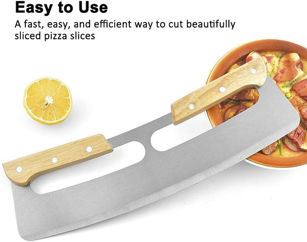 Leona Co 35CM Pizza Cutter Rocker, Stainless Steel Blade Knife with Wooden Handle & Protective Cover, Large Pizza Slicer Chopper Knife Cutters for Kitchen Tool image number 5
