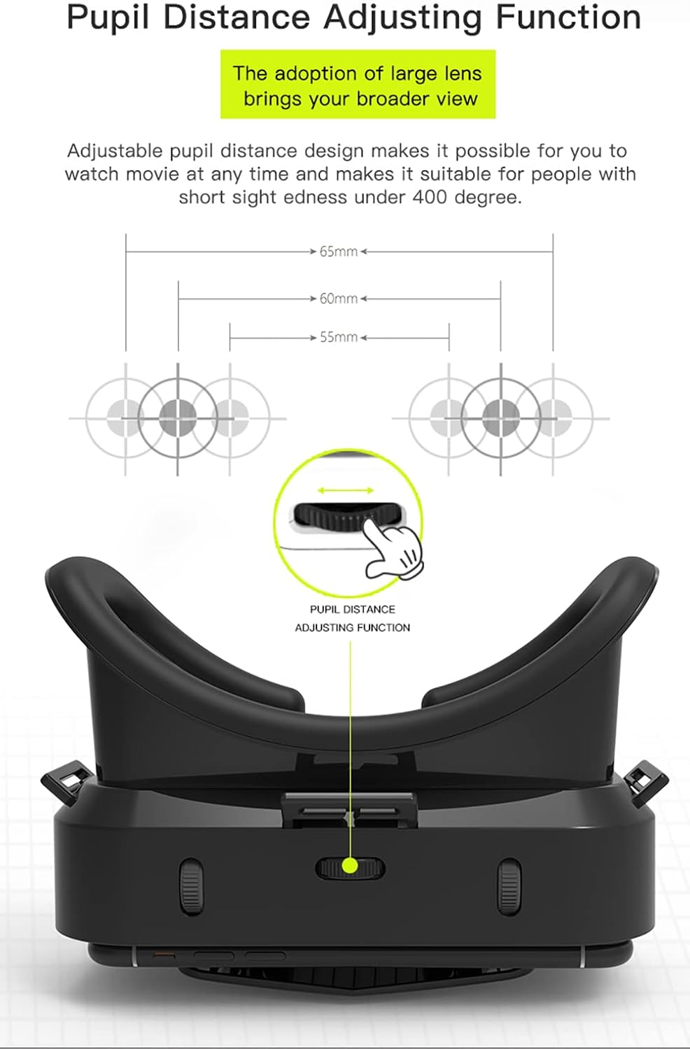 VR Headset without Remote Control, Compatible Iphone & Android Phones in 3.5"-7.2" Screen, Lightweight & Adjustable HD 3D Virtual Reality Glasses for Kids or Adults, Black (G10-VR) image number 2