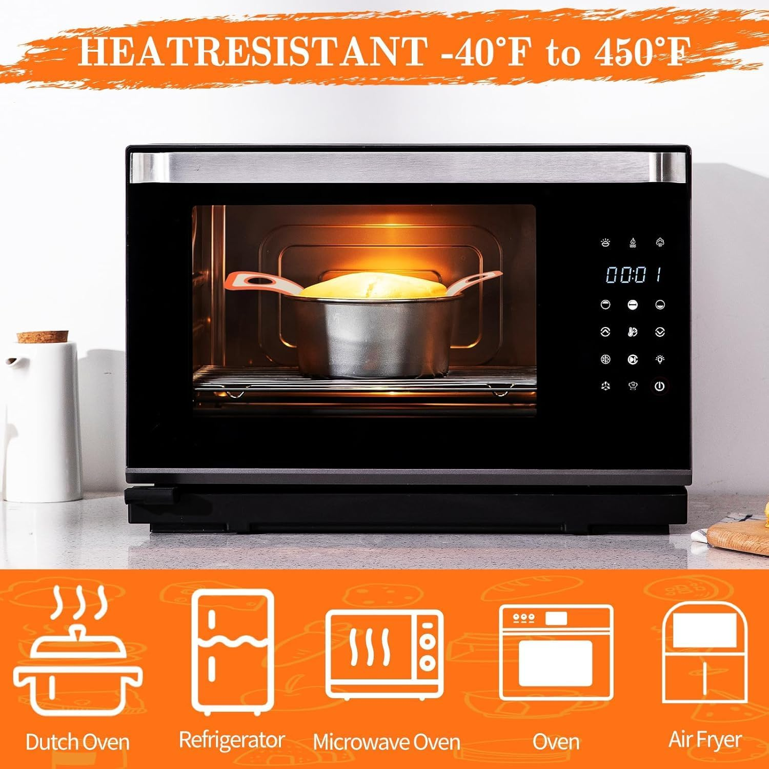 BEANPRECOY 2 Pack Silicone Fibreglass Baking Mats for Dutch Oven, Non-Stick, Long Handles, Orange, Rectangular with Rounded Corners image number 6