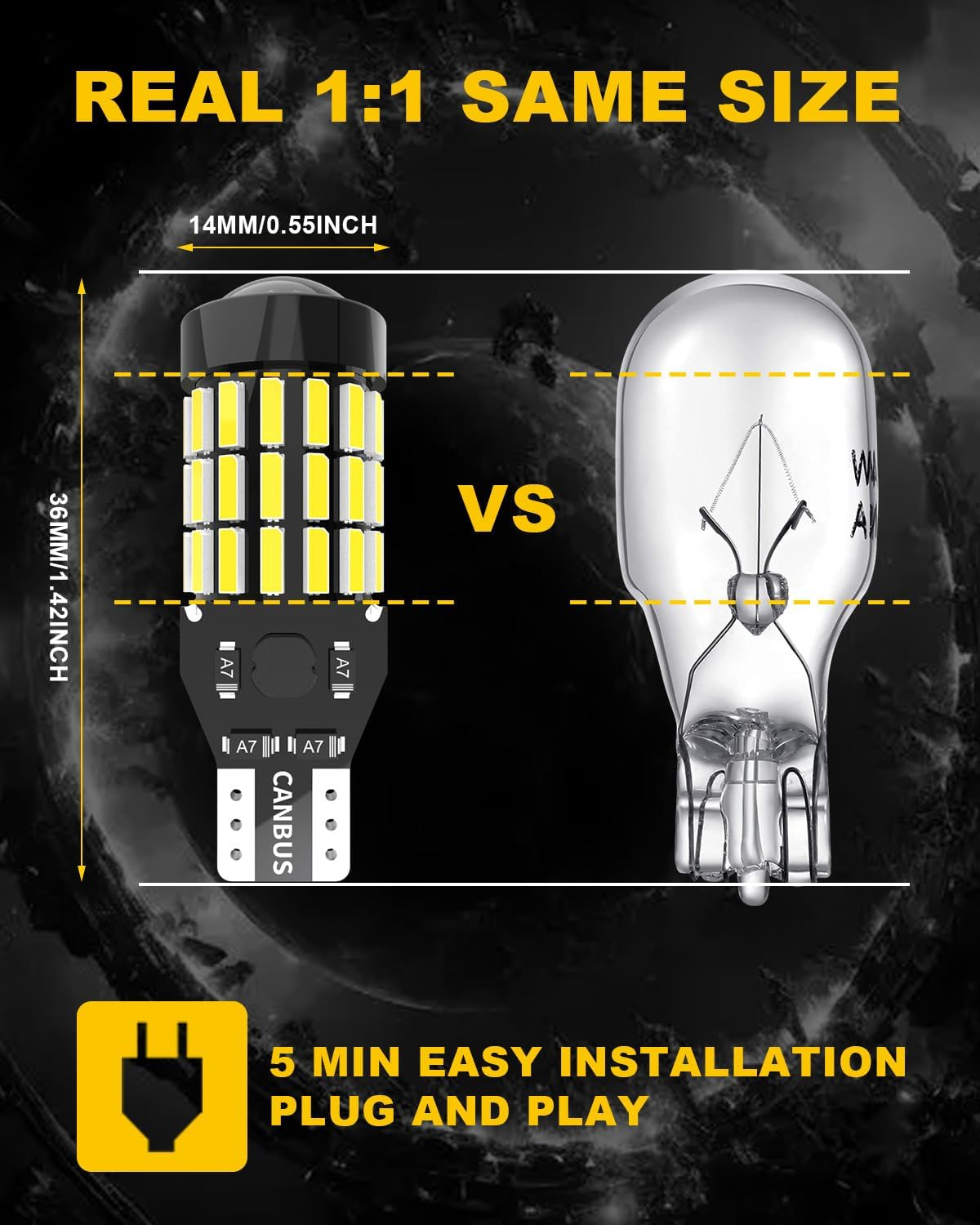 W16W T15 LED Bulb, OUSHI 800% Brighter Canbus Error Free 12V 24V 6000K White 3000LM Upgrade 921 912 LED Bulb for Car Backup Reverse Parking Tail Light Bulb, Pack of 2 image number 2