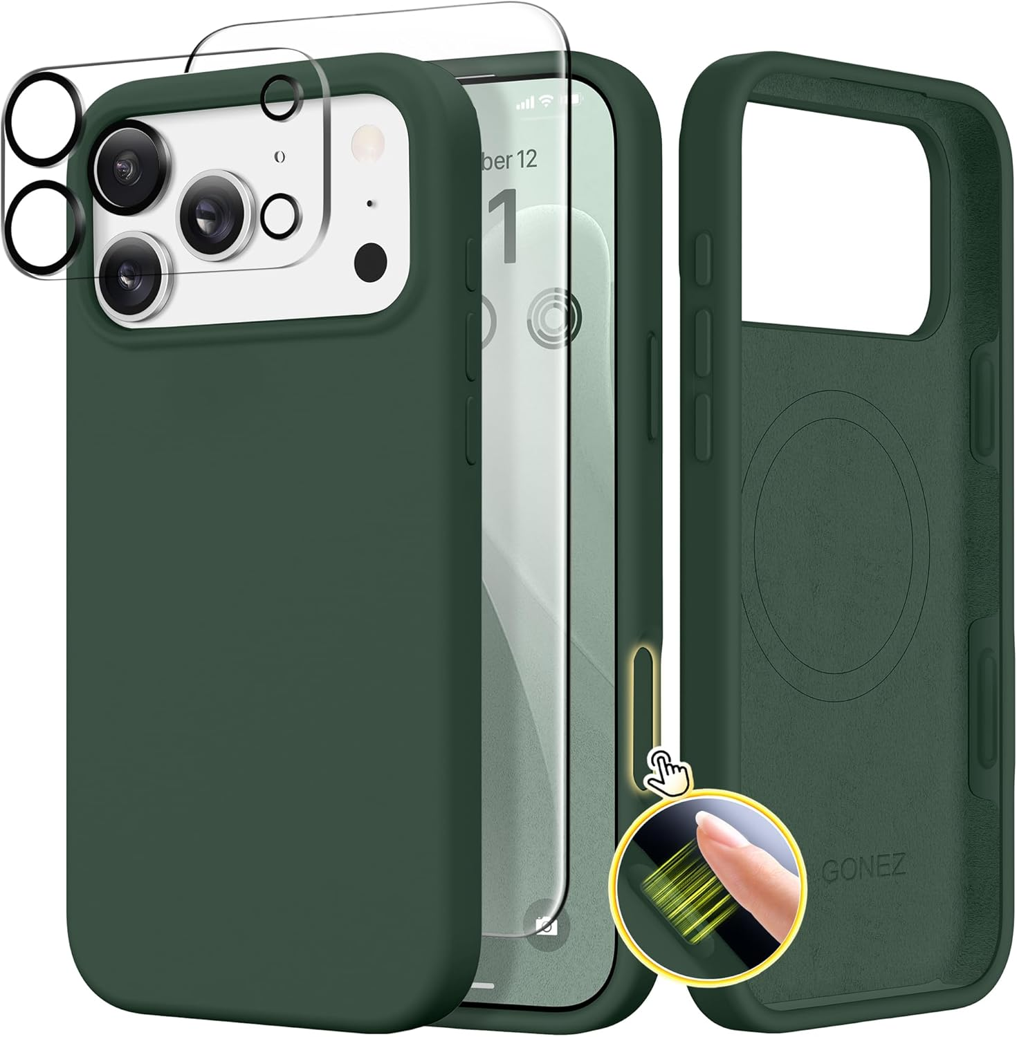 GONEZ Magnetic Iphone 17 Pro Case, Compatible with Magsafe, [Screen Protector + Camera Lens Protector], Anti-Scratch Shockproof Protective Cover for Mobile Phones, 6.3 Inch, Calke Green