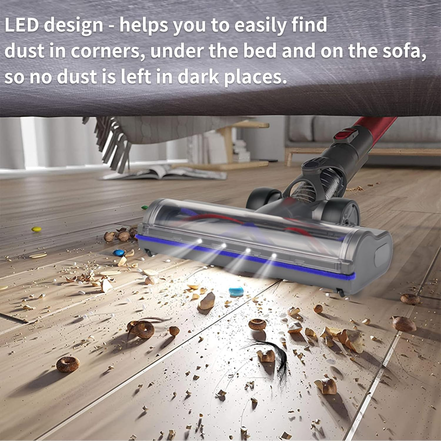 Head Replacement for Dyson V7 V8 V10 V11 V15, SV22 SV15 SV28 SV14 SV27 SV12 SV25 SV10 SV11, Vacuum Replacement Parts with 4 LED, 26Cm V-Shaped Brush, for Carpet and Hardwood Floors Attachment image number 3