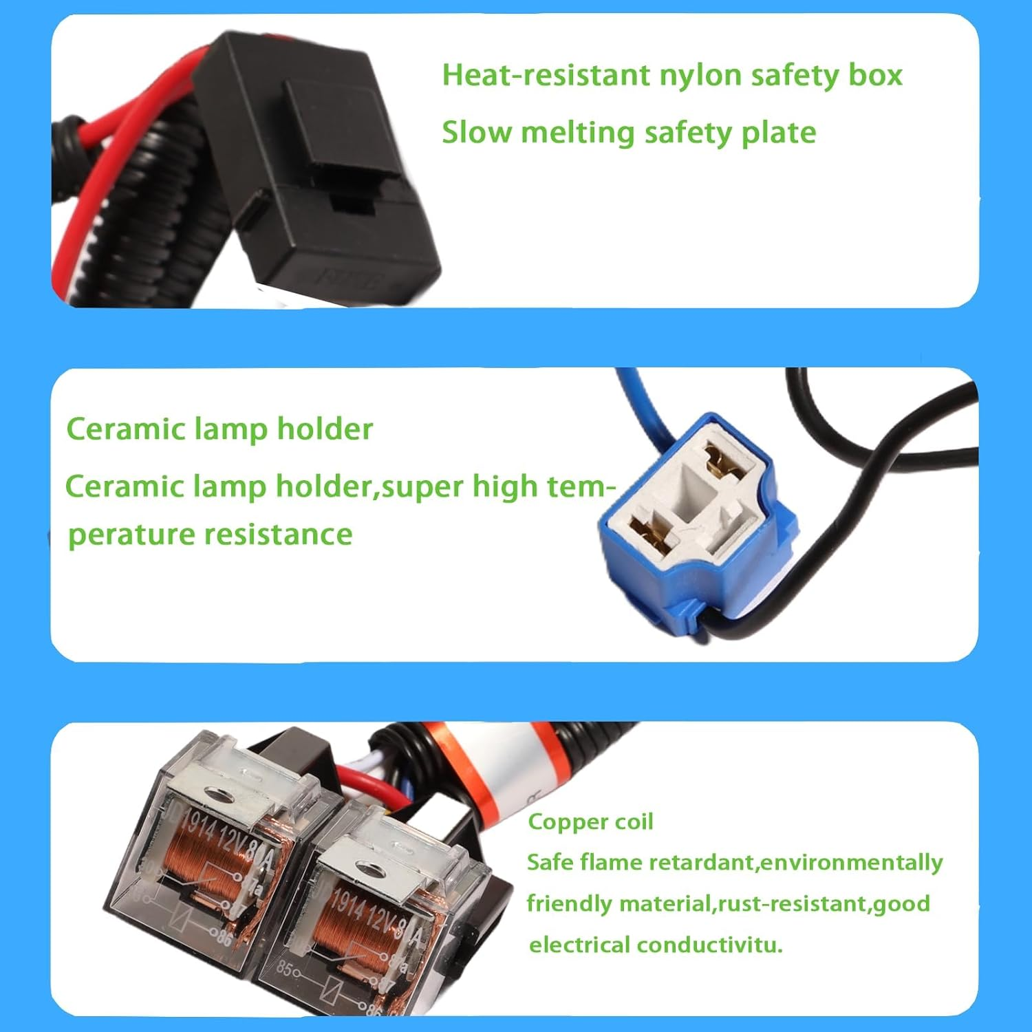 H4 Headlight Harness Headlight Relay Wiring Harness Kit, 4 Headlight H4 Headlamp Light Wiring Harness with Ceramic Plugs Fix Dim Flickering Headlights for Halogen Conversion