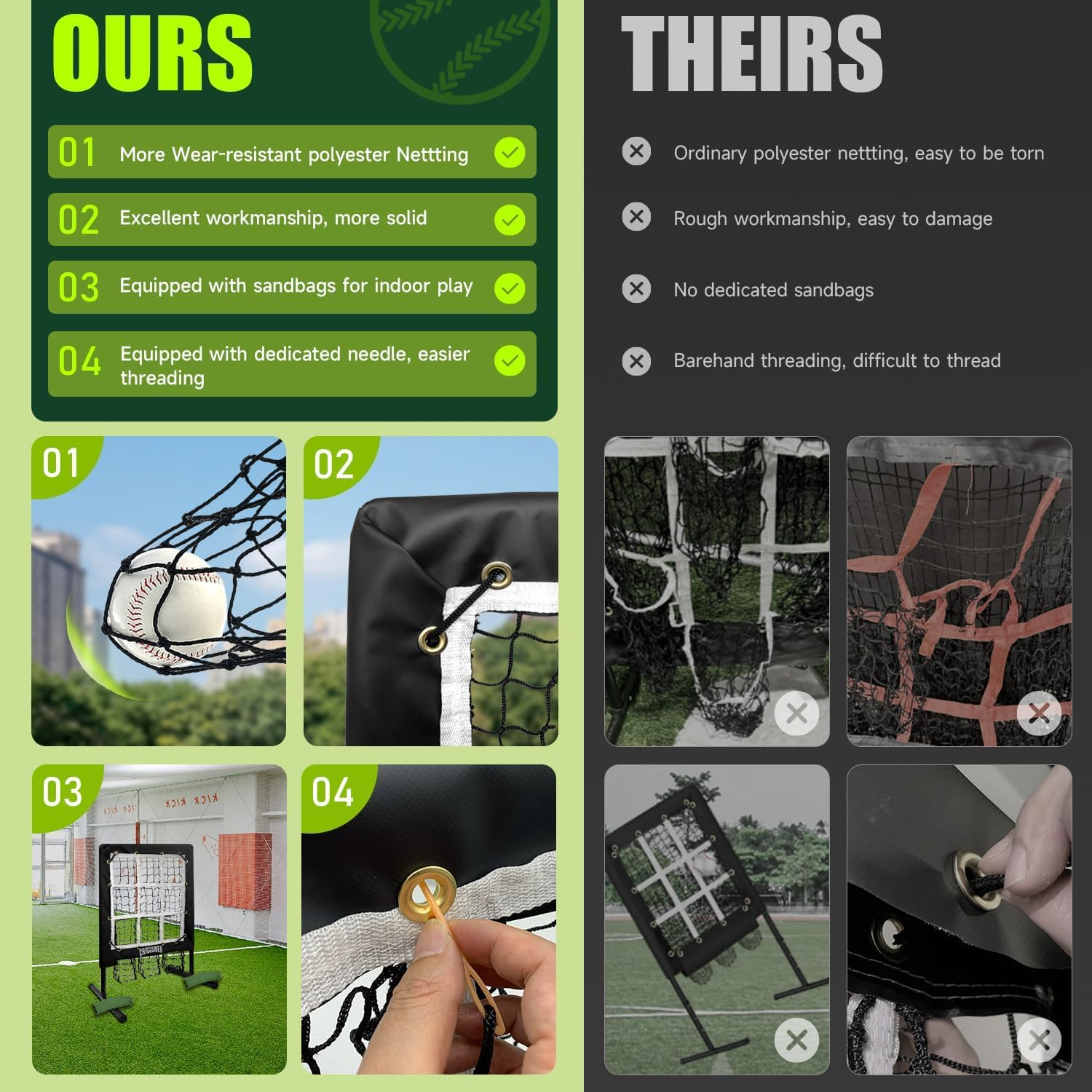 9 Hole Pitching Net, Heavy-Duty Baseball Net with Strike Zone for Pitching and Hitting, Height Adjustable Training Equipment with 9 Pocket Pitching Target for Baseball & Softball Practice image number 5