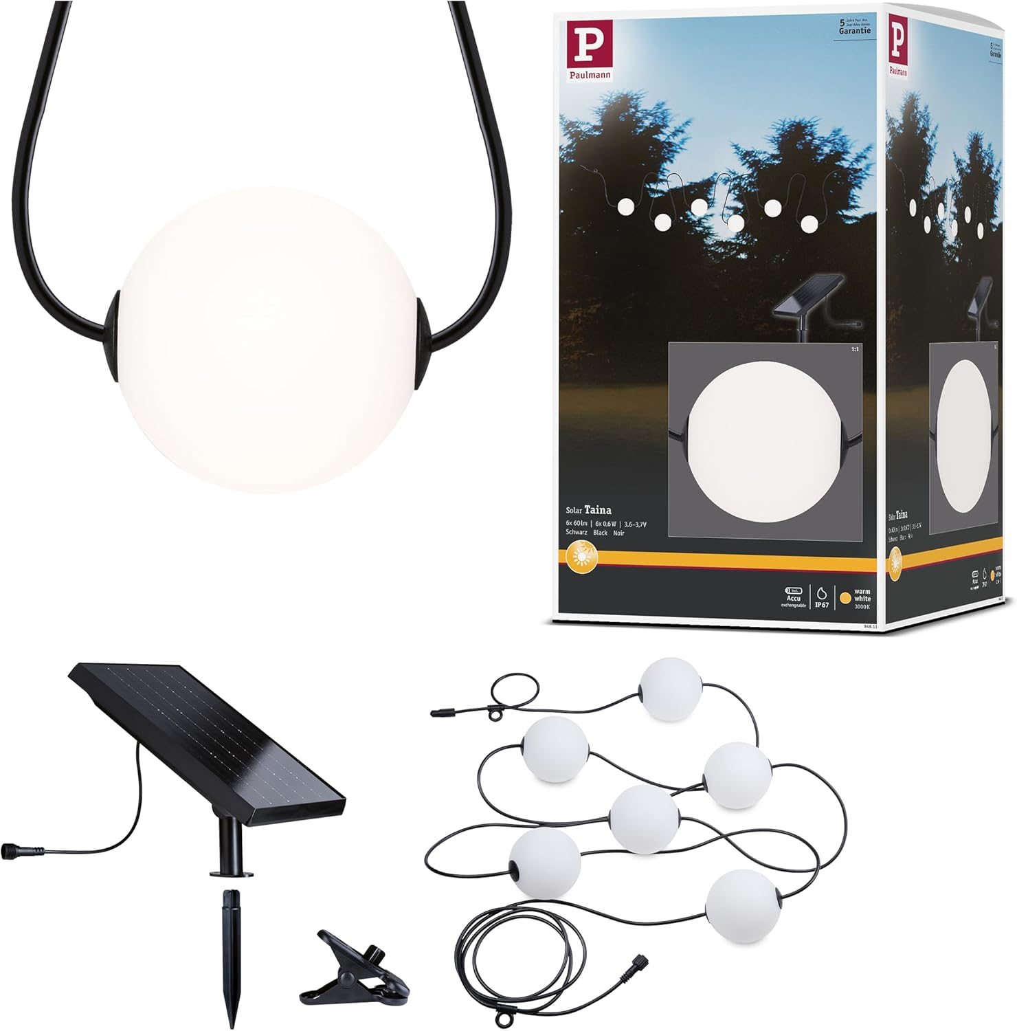 Paulmann Taina 94911 Solar LED Fairy Lights Basic Set IP67 3000K 5.8 M 6 X 60 Lm Black