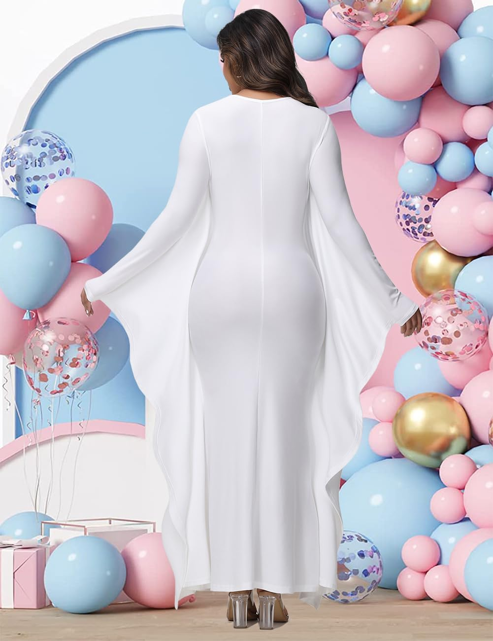 Justvh Women'S Maternity Batwing Sleeves Pregnancy Baby Shower Maxi Photography Dress for Photoshoot image number 2