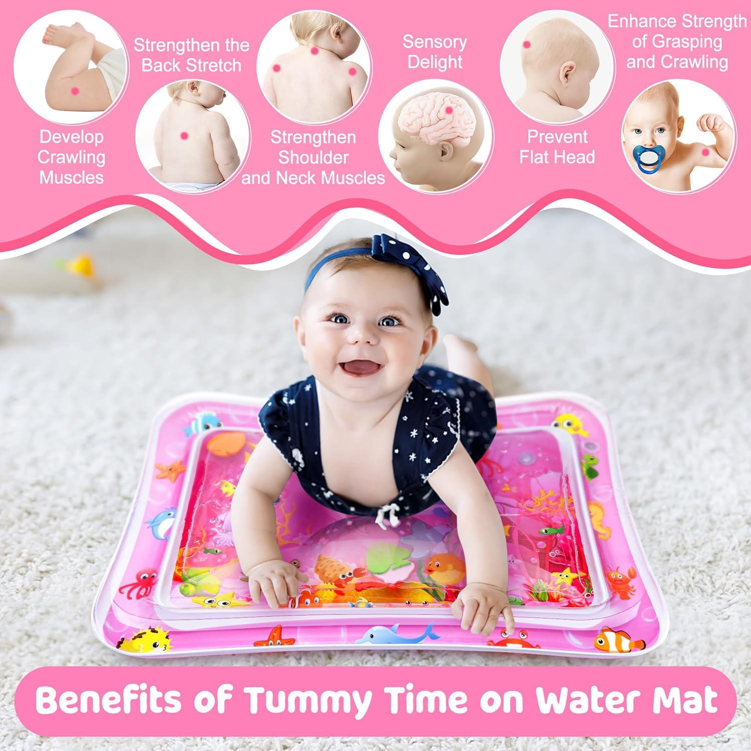 Inflatable Tummy Time Mat Premium Baby Water Play Mat for Infants and Toddlers Baby Toys for 3 to 24 Months Girls and Boys, Strengthen Your Baby'S Muscles, Water Play Mat Portable image number 3