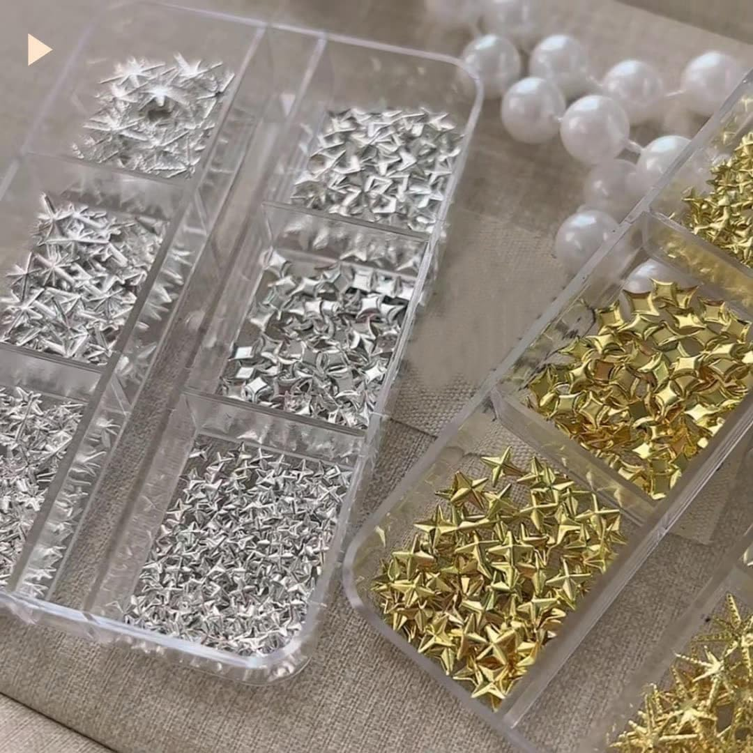Star Cross Nail Charms - Y2K Nail Star Charms Art - 2 Boxes Silver and Gold Cross Nail Art - Metal Nail Decoration Set - Star Nail Plugs image number 2