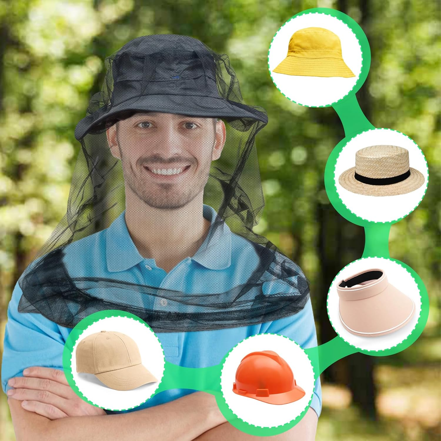 Tupi Premium Mosquito Head Net, Bug Face Netting for Hats, Fly & Bug Protection | Ultra Large & Long, Extra Fine Holes for Camping, Hiking, Fishing, Gardening, Fits All Hats for Men & Women, 2 Pack