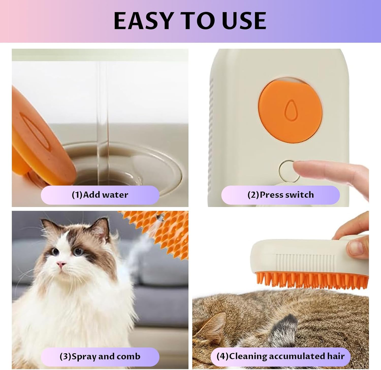 Velmoriah 4-In-1 Cat Steam Brush, 2025 Upgraded Pet Spray Comb, Rechargeable Cat Grooming Brush, Self-Cleaning Pet Hair Remover for Cat and Dog image number 1