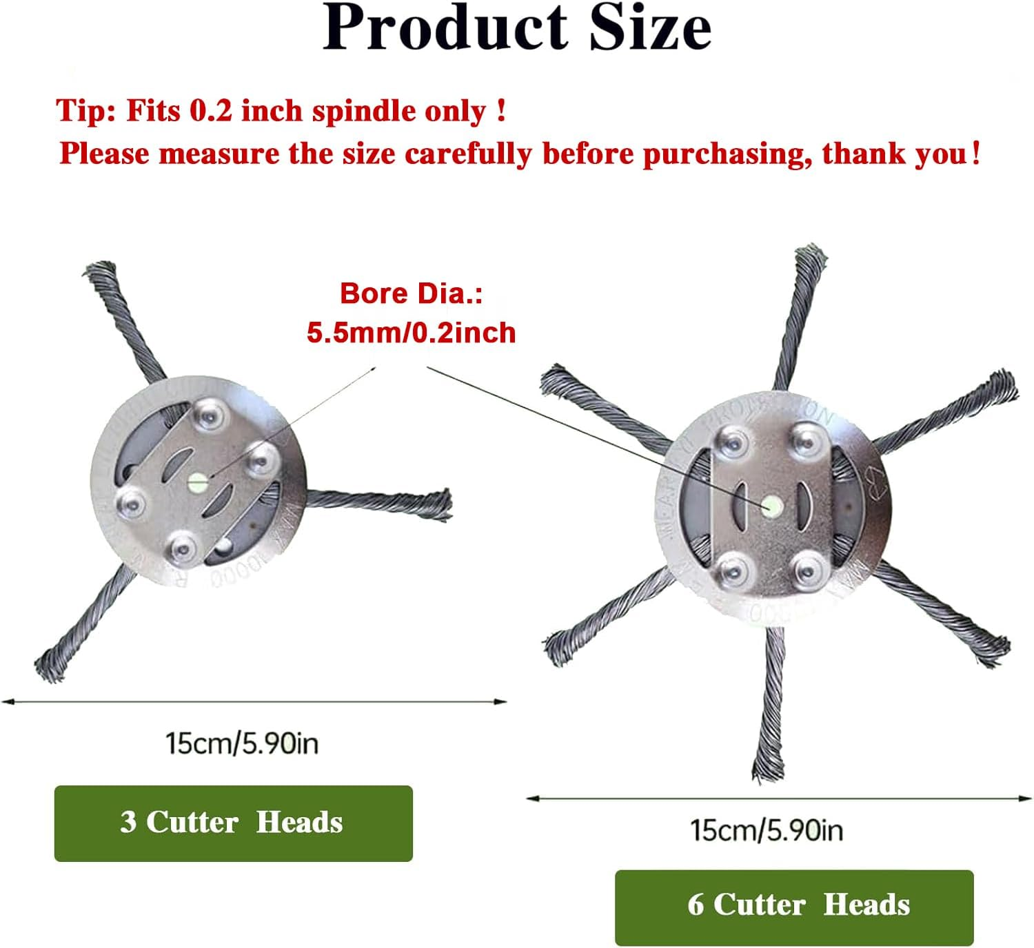 Steel Wire Trimmer Head,5.5Mm Bore Dia. Fit for 5Mm Shaft Only,15 Cm Diameter, 3-6 Blade Options, Heavy-Duty Weed Brush Cutter,Easy to Install and Replacement image number 5