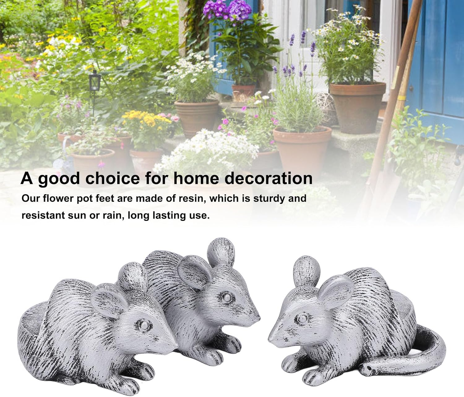 3Pcs Animal Resin Flower Pot Decorative Feet, Flower Pot Feet Animal Statues Plant Pots Risers Holder Elevator for Outdoor (Mouse)