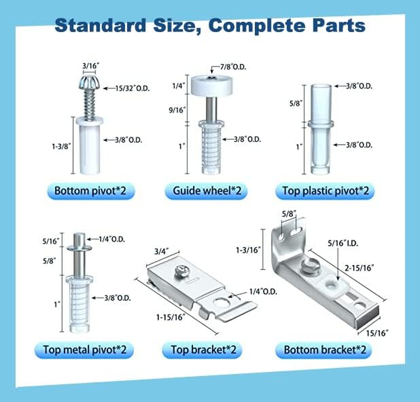 Bifold Door Hardware Kit, 2 Packs Pantry Closet Door Repair Kit Accordion Barn Folding Door Hardware Kit with 7/8" Guide Wheel Track, 3/8" Pivot, Include Bottom Pivots, Bracket & Guide Wheel Door image number 2