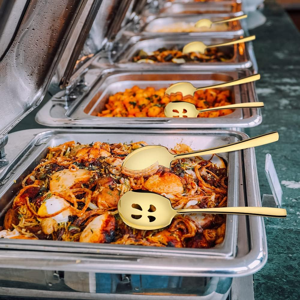 Stainless Steel Serving Spoon X 3, Slotted Serving Spoon X 3, 9.14 Inches Large Serving Utensils Set of 6 for Catering, Dishwasher Safe (Gold) image number 6