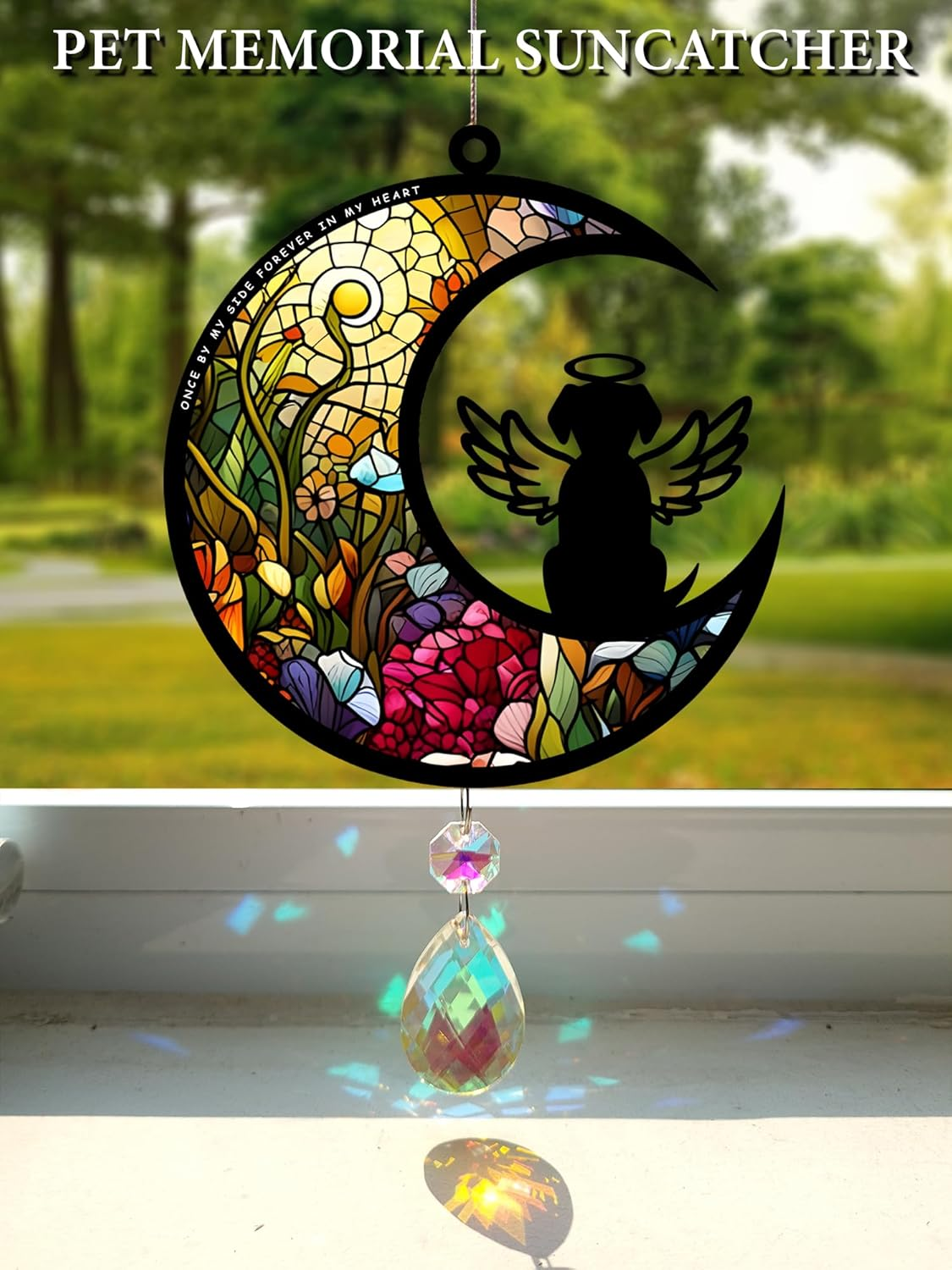 Dog Memorial Suncatcher, Personalized with Name Date Suncatcher, Pet Loss, Stained Glass Light Catcher, Gifts for Dog Lovers, Memorial Ornament Loss of Pet Sympathy Gift image number 4