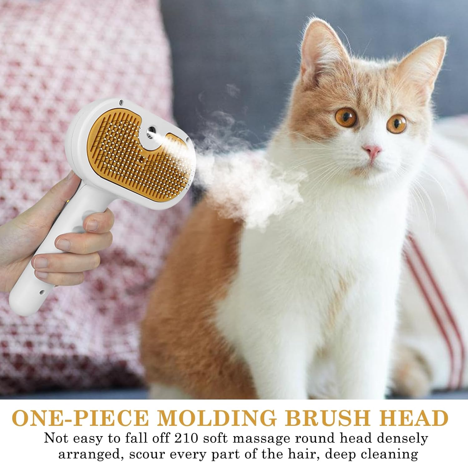 Cat Brush with Steam: WIYETY Steam Brush Cat, Cat Brush with Water, Cat Hair Brush, Kitten Removal, Hair Removal Pet Brush with One Button, USB Charging image number 3