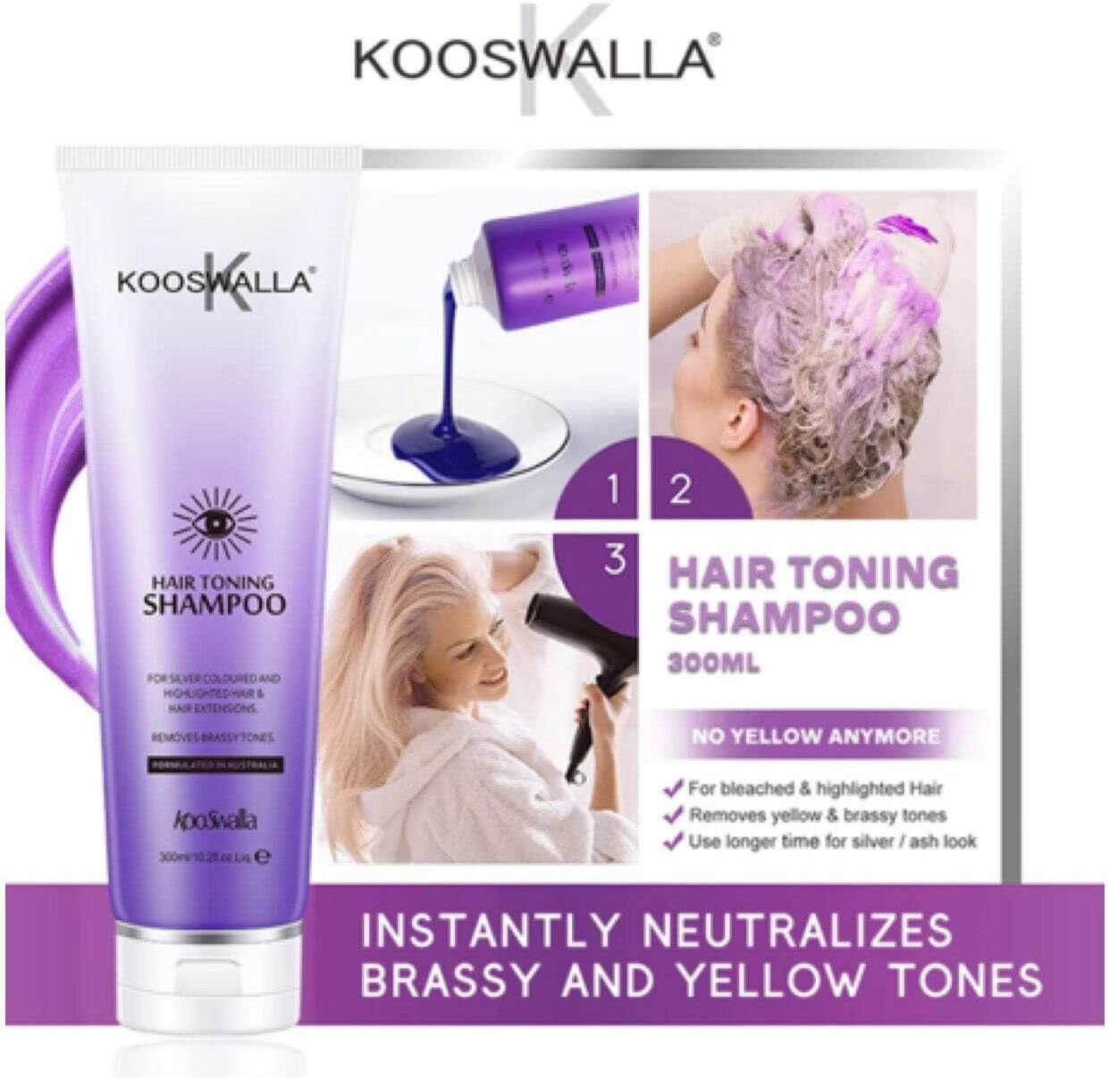 Kooswalla Hair Toning Shampoo for Blonde Hair &ndash; 300Ml &ndash; Sulfate-Free, Neutralizes Brassiness & Enhances Blonde Vibrancy