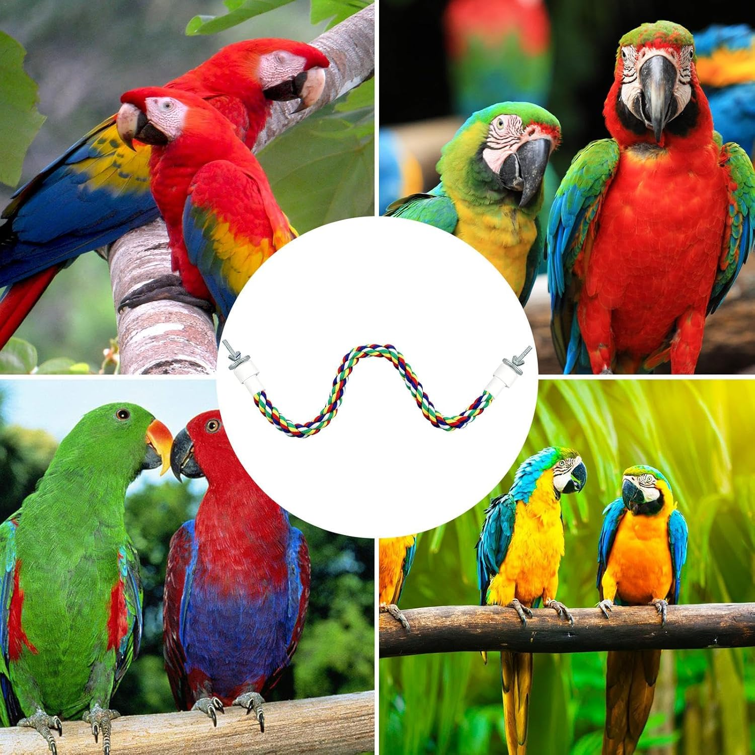 Rope Perch Birds Parrot Rope for Budgies / Parrot Climbing Rope Bird Cage Accessories (50 Cm Metal Nut)