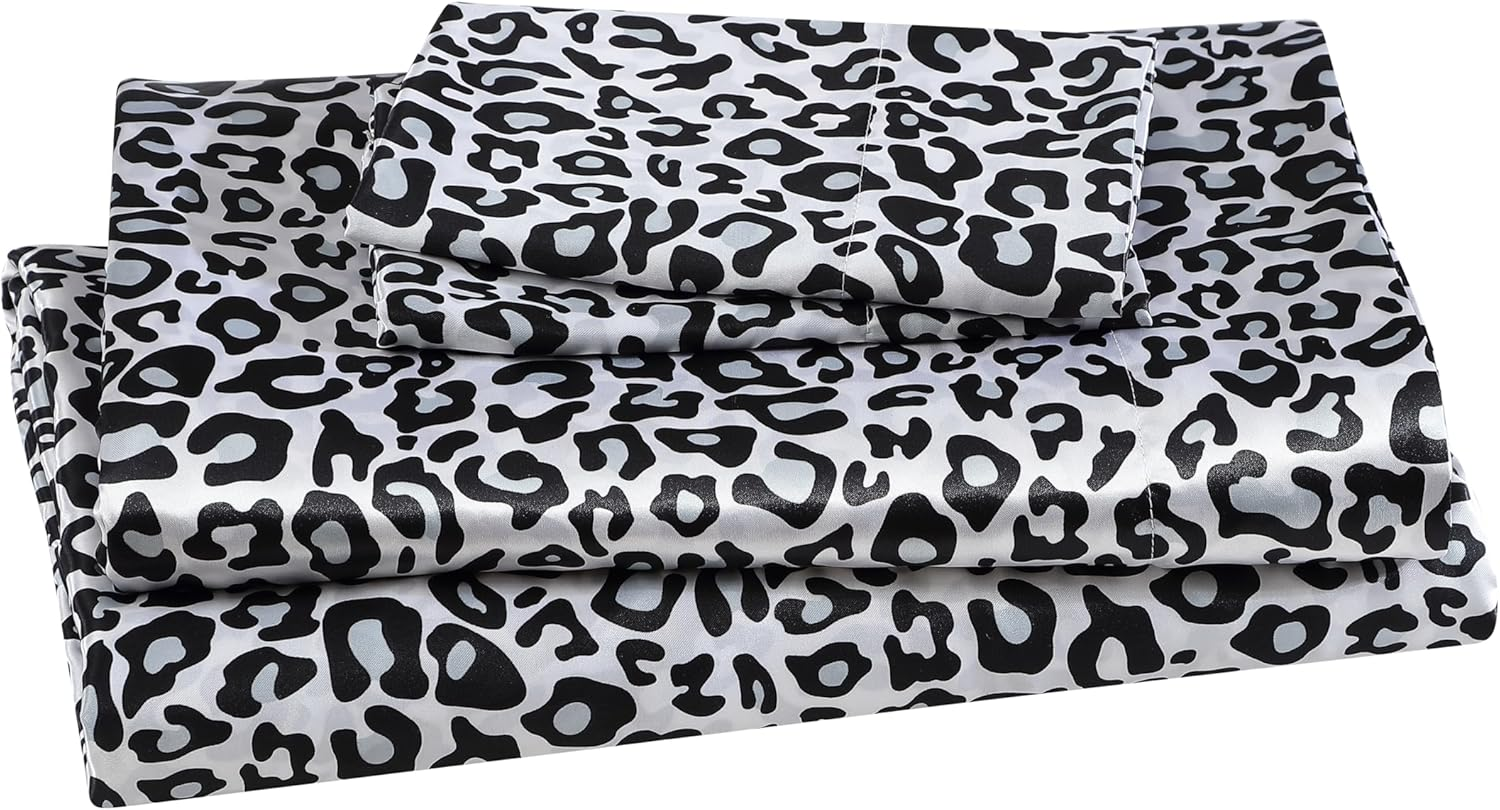 Elite Home Products 100% Luxury Satin Polyester Solid Sheet Set, King, Leopard