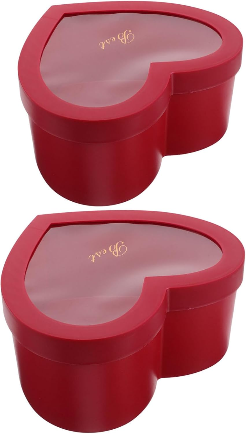 Outanaya 2Pcs Heart Shaped DIY Present Box with Lid Red Floral Arrangements Box with Transparent Window for Valentine Day Jewelry Storage and Creative Decor