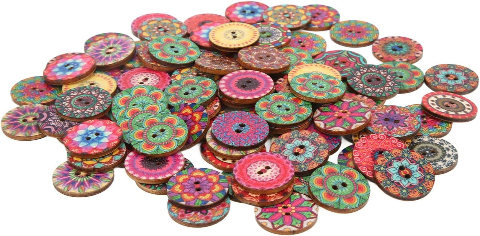 Fdit 100Pcs Wooden Buttons, 25Mm Mixed Assortment for DIY Crafts, Sewing, Scrapbooking & Card Making, Random Patterns for Clothing, Coats & Home Decor image number 4
