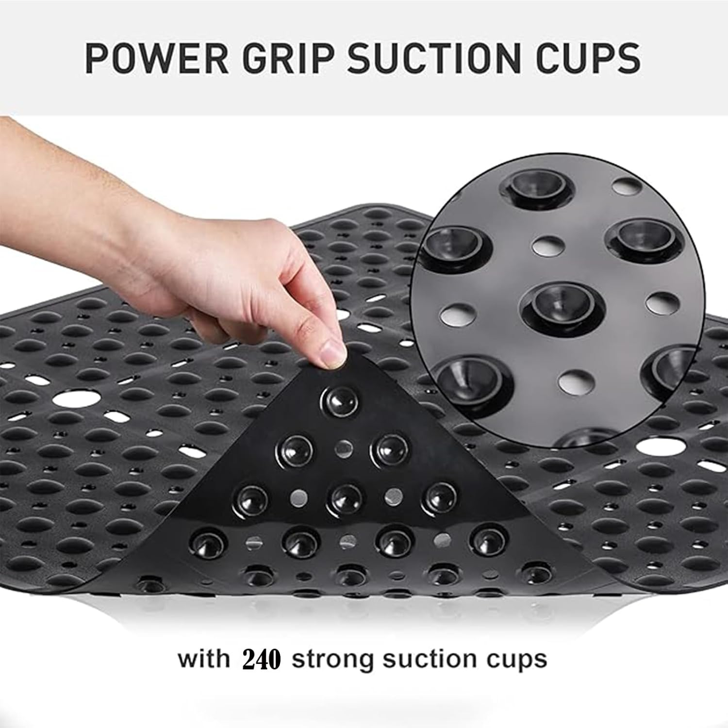 Large Square Shower Mat 69X69Cm for inside Shower Non-Slip anti Mould Shower Mats with Drain Holes & Powerful Suction Cups Shower Pad Bath Mat Shower Stall Floor Mat for Gym Hotels Bathroom (Grey) image number 2