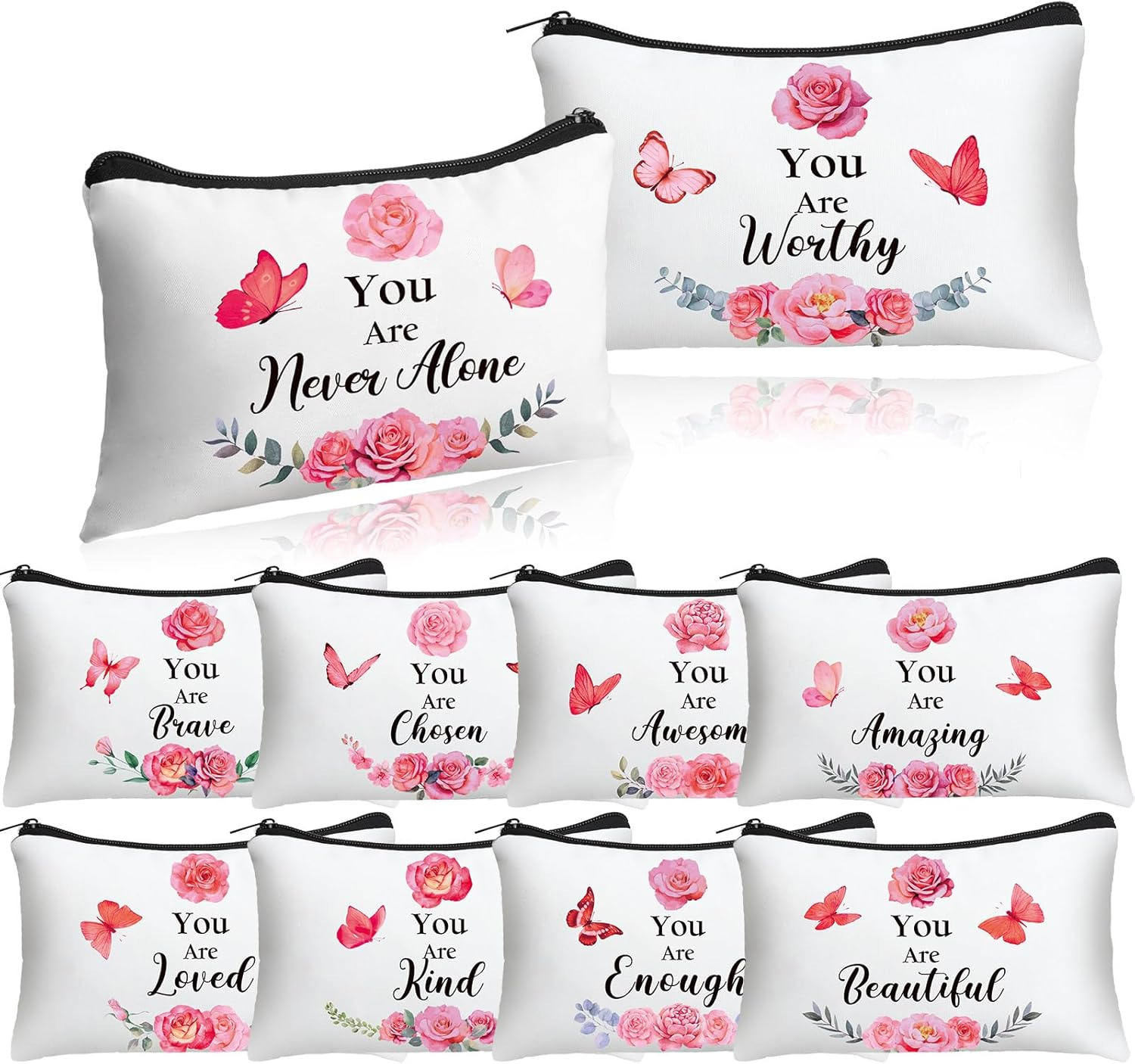 Hillban 10 Pcs Inspirational Makeup Bags for Women Bulk Cosmetic Bags Christian Bible Verse Cosmetic Pouch for Valentine'S Day Galentine'S Day Gift Religious Church Travel Pouch(Flower,Purple)