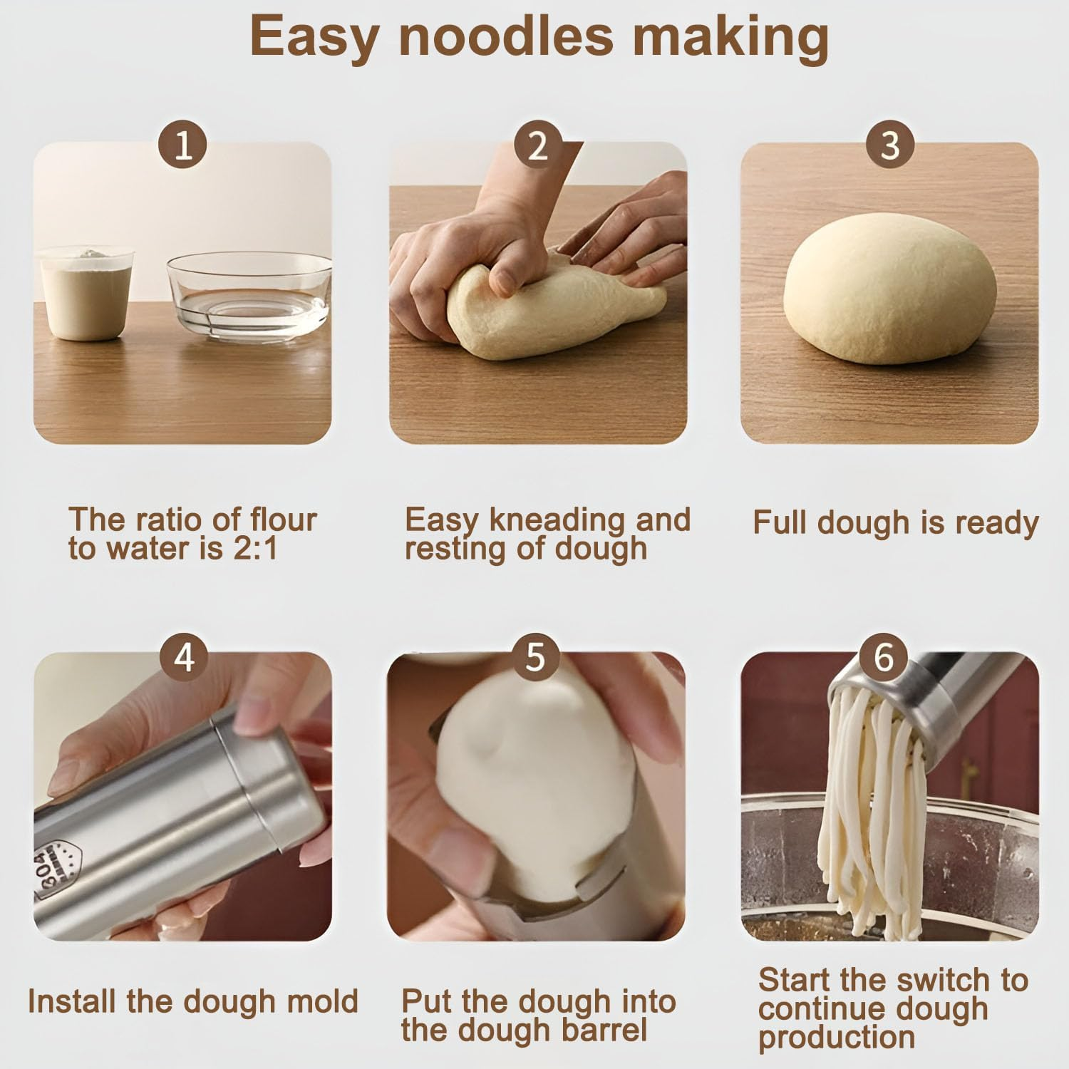 Electric Pasta Machine, 5 in 1 Home Handled Pasta Maker, Portable Handheld Automatic Noodle Maker Extrudes Pasta in 15S, Rechargeable Cordless Pasta Maker image number 6