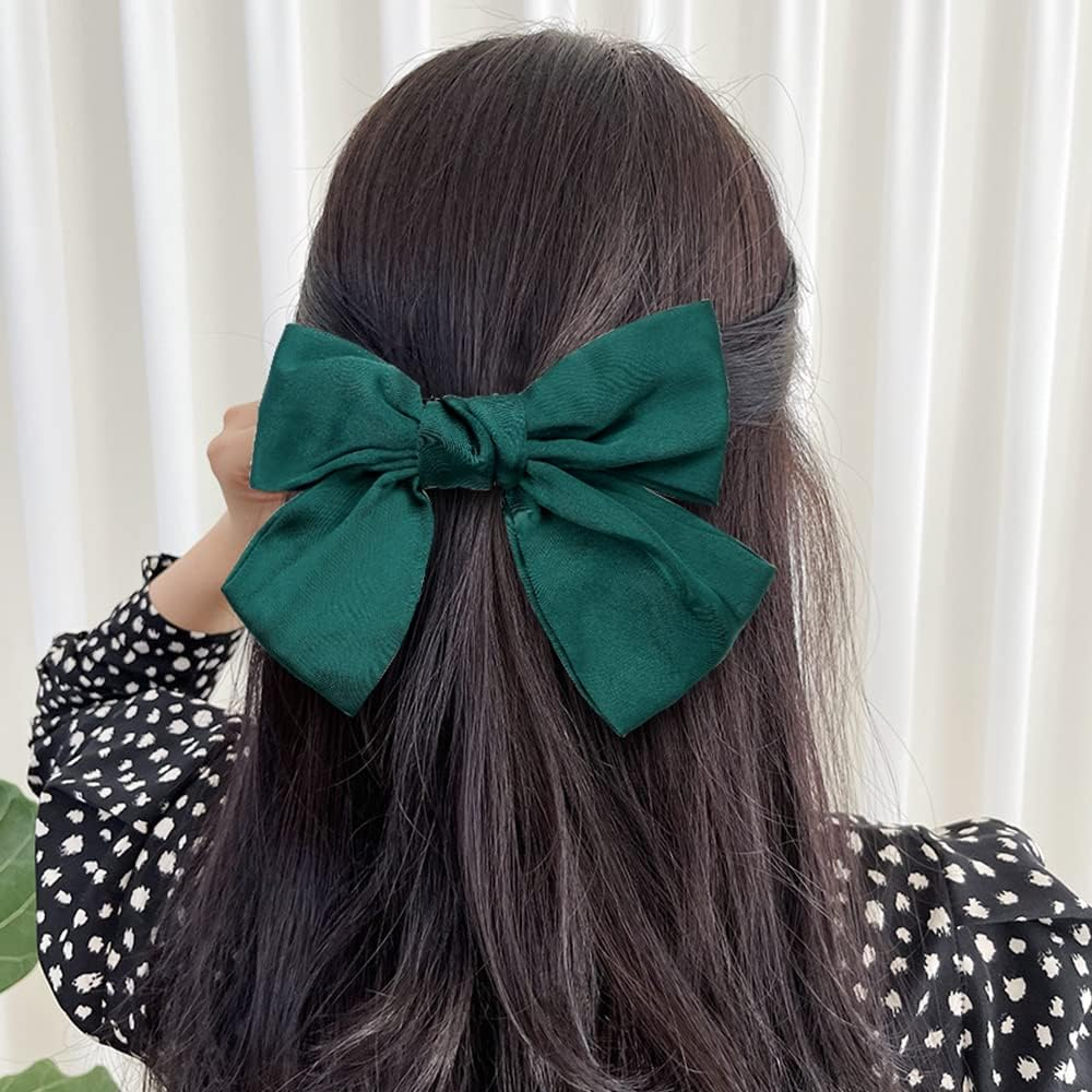 12 Pack Large Big Oversized Knot Bowknot Satin Hair Bows French Barrettes Hair Clips Bun Ponytail Holder Hair Ribbon Accessories for Women Girl image number 5
