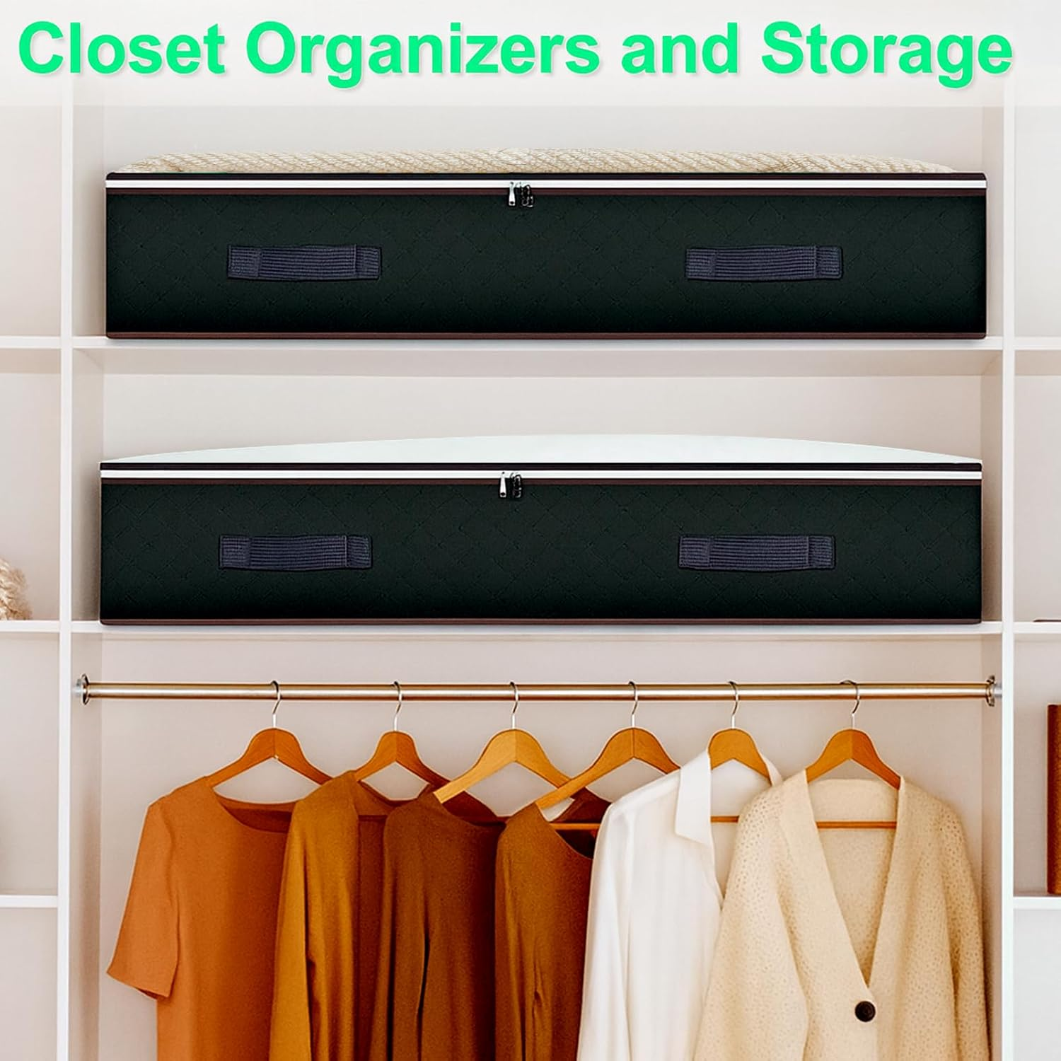 90L Underbed Storage Containers, 4 Pack Foldable under Bed Storage Box, Reinforced Handle Underbed Bags for Blankets, Clothing, Towels, Comforter, Sweaters, Pillows, Sheets(Black) image number 1