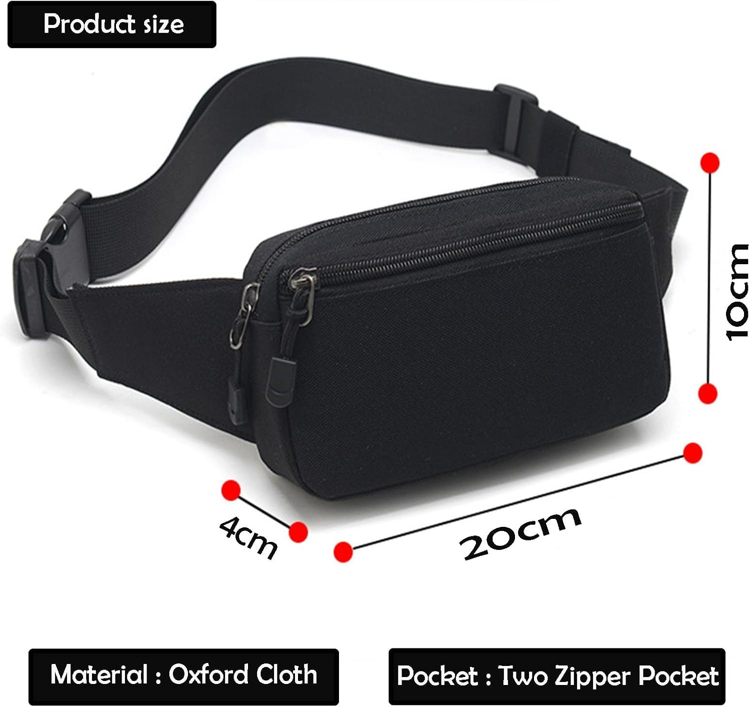 JMFCDA Minimalist Design Money Belt for Men & Women with Adjustable Strap Waist Bag- Ideal for Keeping Your Cash, Credit Card, Passport, Phone Safe When Traveling (Black) image number 6