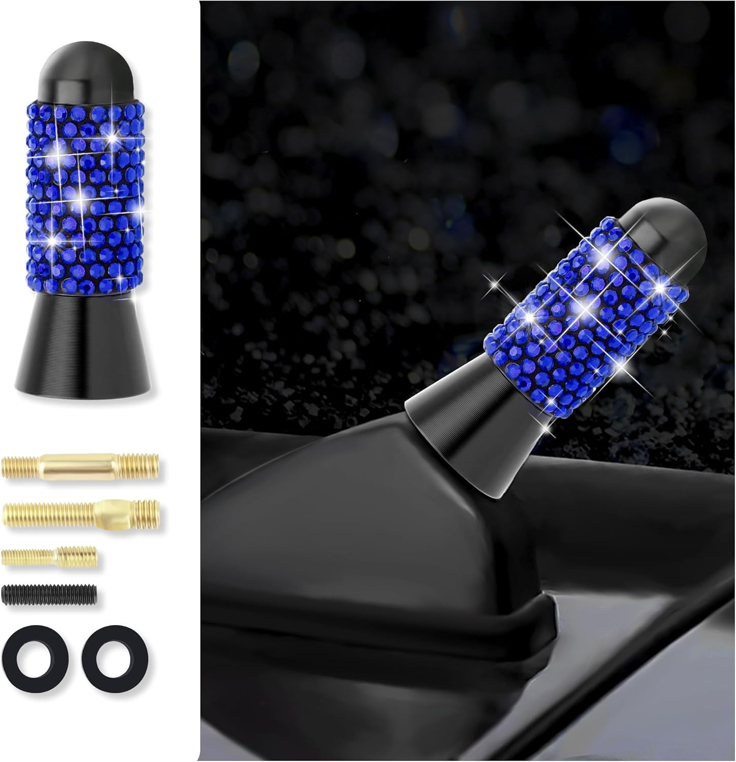 Bling Short Car Antenna Replacement,1.37" Stubby Antenna with 4PCS Screws & 2PCS Rubber Gaskets,Universal Automotive Exterior Accessories Vehicle Antenna for Truck Car (Black)