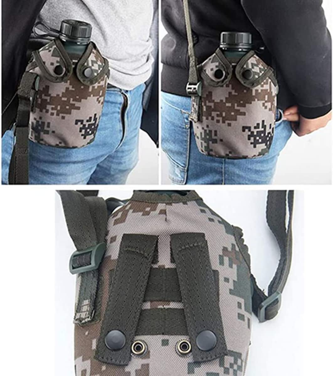 Camouflage Kettle,Titanium Military Canteen Cups,Aluminum Military Canteen Water Bottle,Army Style Water Bottle Canteen,With Cover Bag for Camping Hiking Backpacking Hunting (Jungle Camouflage) - Woodland Camouflage image number 2