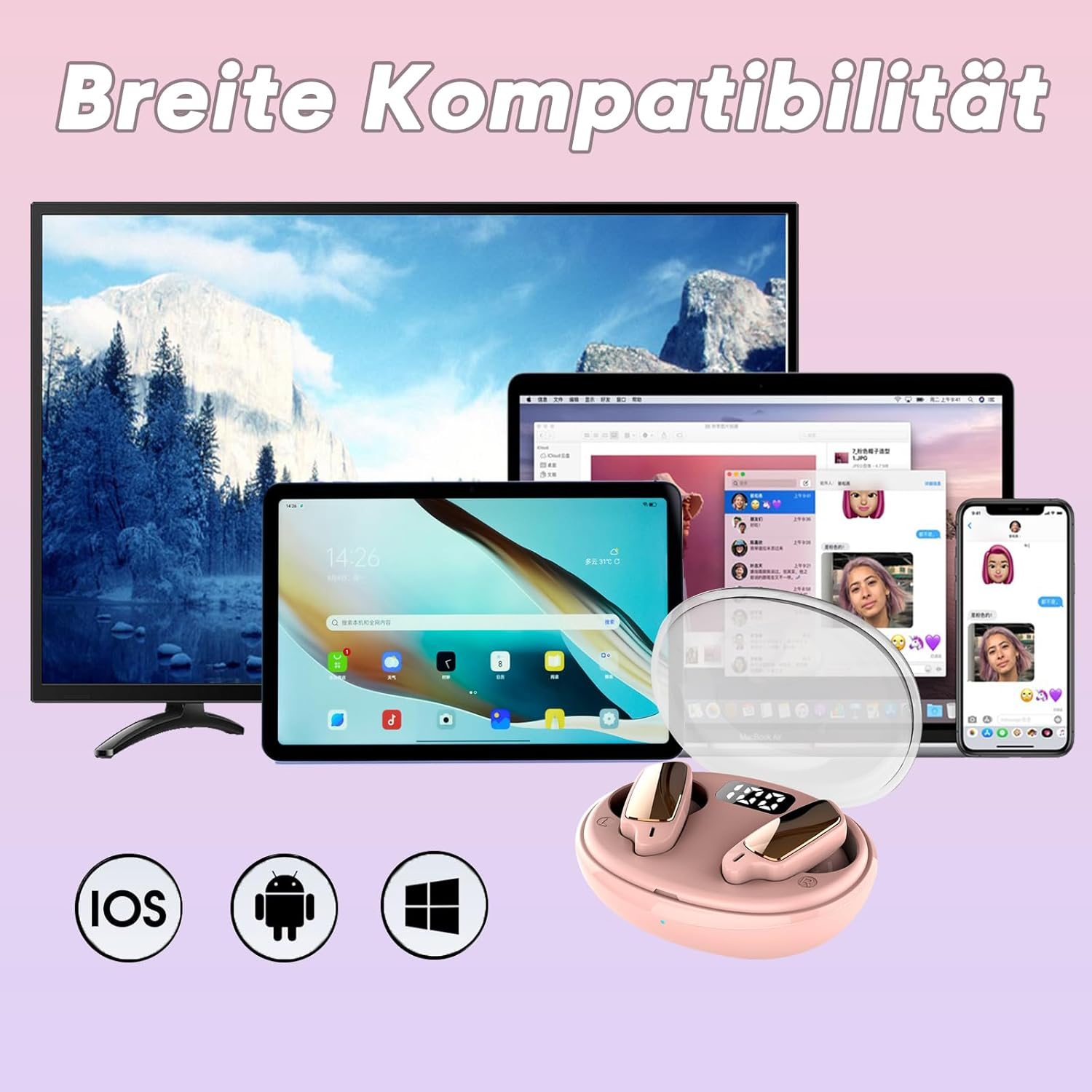 Xmenha Mini Wireless Purple In-Ear Headphones Bluetooth 5.3 Sleepbuds 4-5Hrs Playtime 20Hrs Case 10M Range Touch Control Noise Cancellation - Purple image number 3