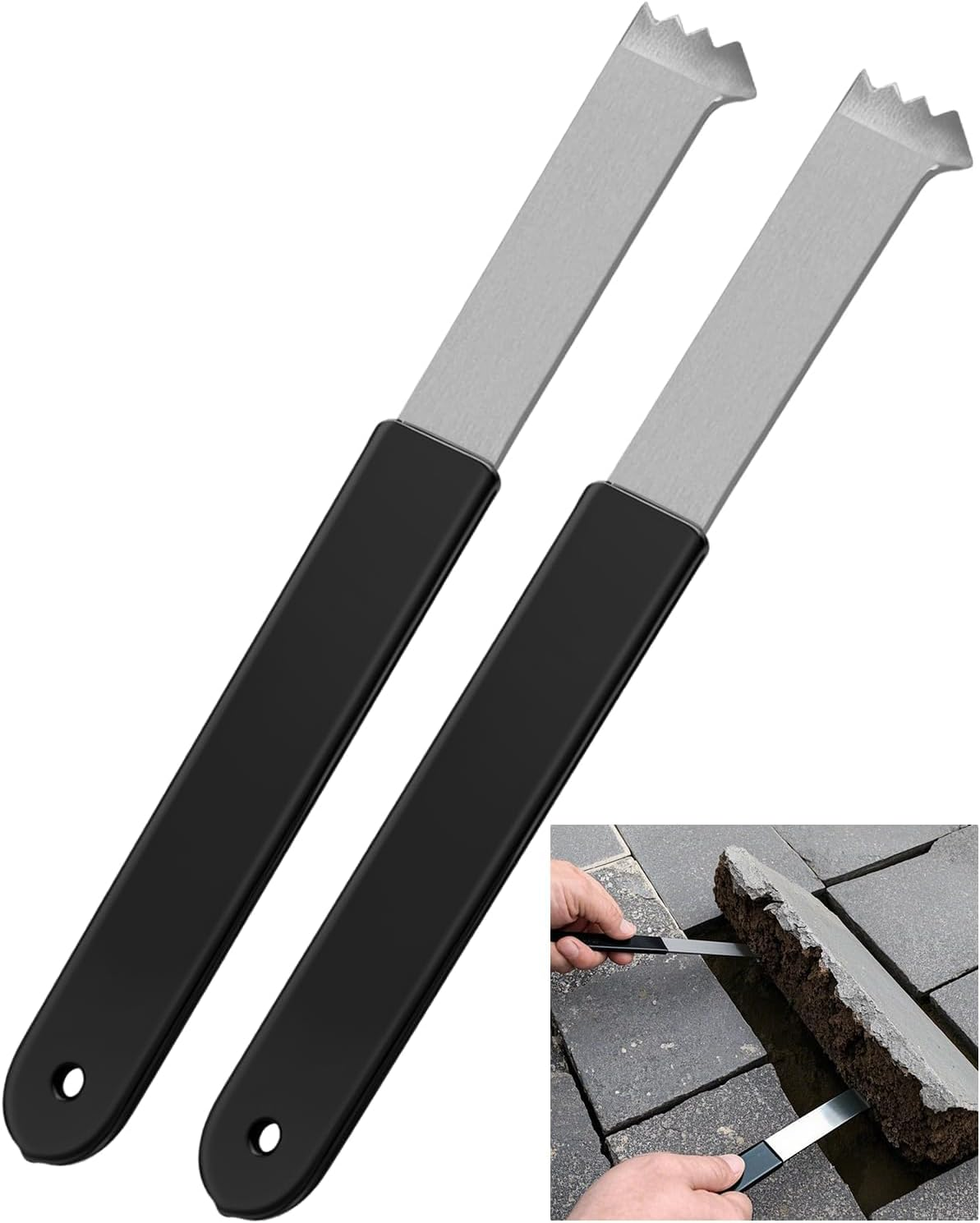 Paver Removal Tool, 2 Pcs Paver Removal Extraction Tool Set with Dual-Jointed Scraper, Micro-Tooth Grooves, and Anti-Slip Handle for Garden, Lawn, Patio, Brick Replacement image number 3