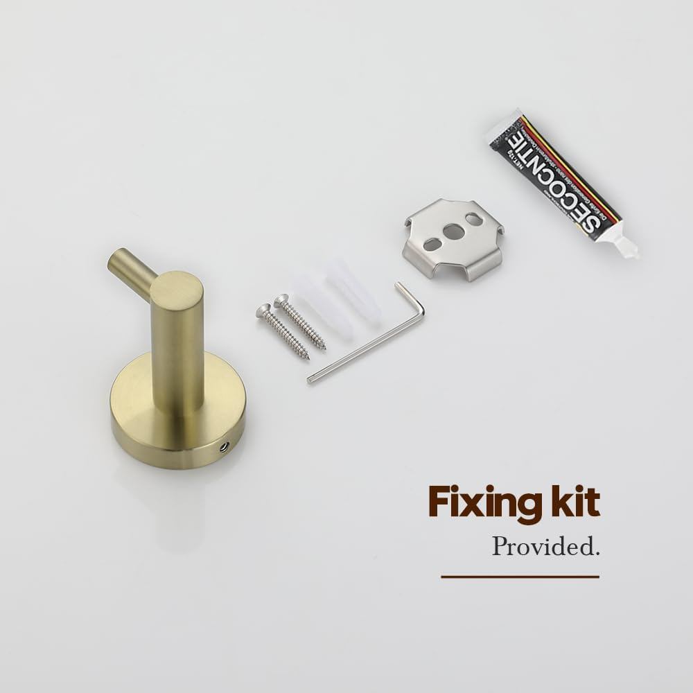 Decaura Robe Hook Coat Hat Hanger Self Adhesive Wall Mounted Towel Rack Holder Bathroom - Brushed Gold image number 3