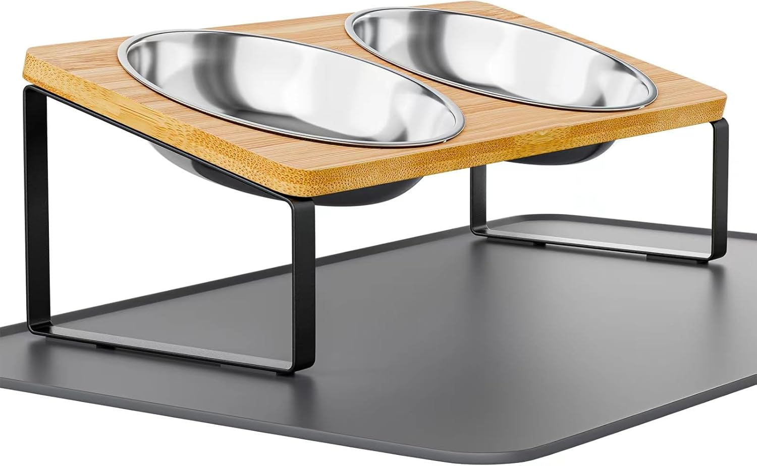 Elevated Cat Bowls Whisker Friendly,Cat Food Bowls with Silicone Food Mat,15&deg;Tilted Stand anti Vomiting Raised Cat Dishes for Food and Water,2 Stainless Steel Bowls for Cats and Puppy image number 6