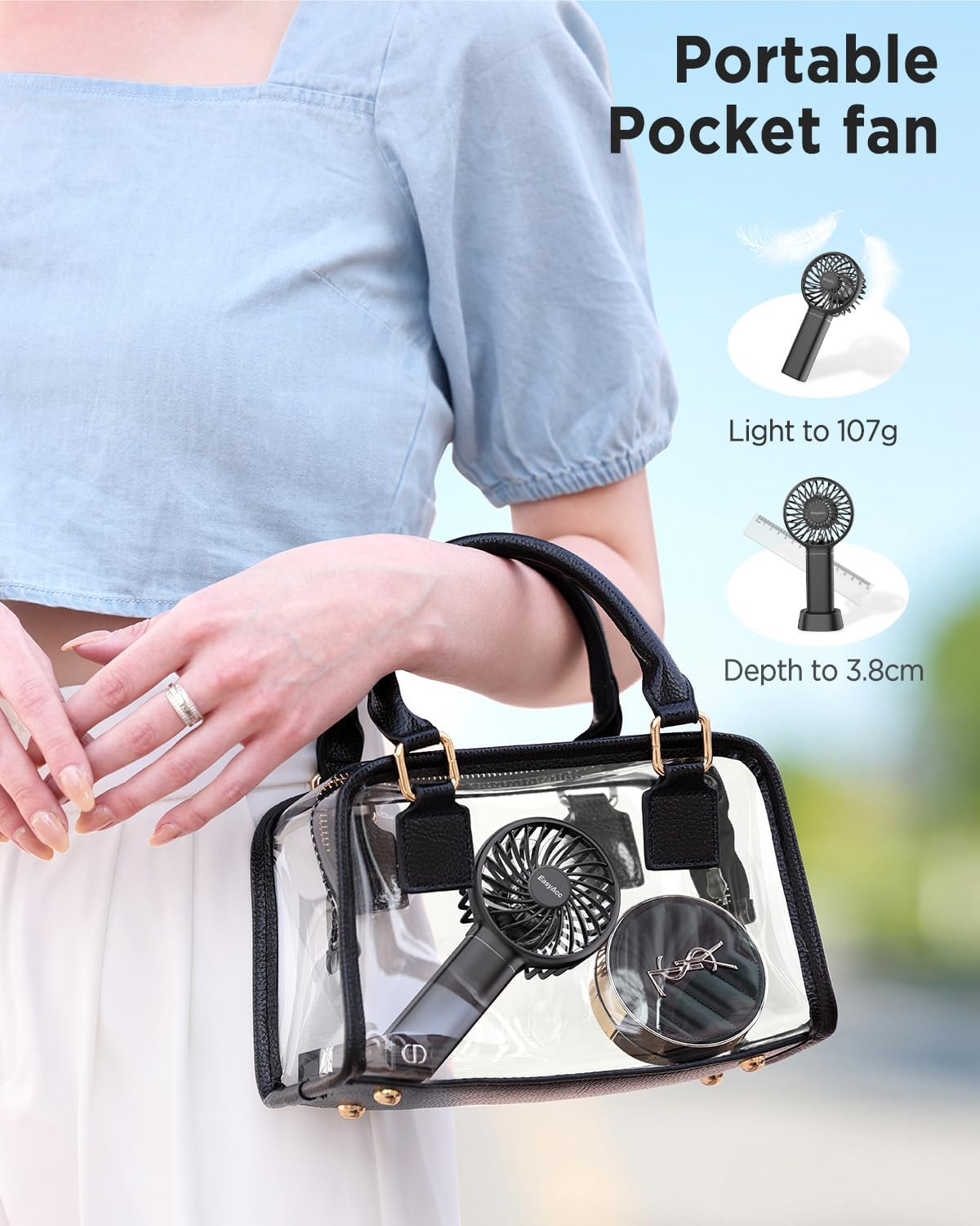 Easyacc Mini Handheld Fan Portable Personal Pocket Fan 5.5-17H 3 Speeds with Lanyard and Detachable Base Cooling Desk Fan for Kids Elderly Women for Travel and Home