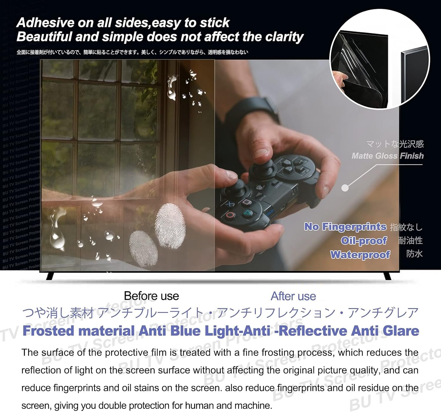 BU TV Screen Protectors Anti-Glare Screen Protector for TV - anti Blue Light anti -Scratch Protector Film for LCD, LED, 4K OLED & QLED HDTV,65" 1440 * 809 image number 4